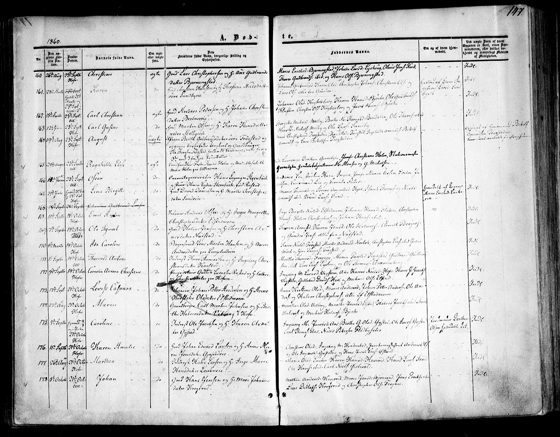 Ullensaker prestekontor Kirkebøker, AV/SAO-A-10236a/F/Fa/L0015.a: Parish register (official) no. I 15A, 1851-1862, p. 147