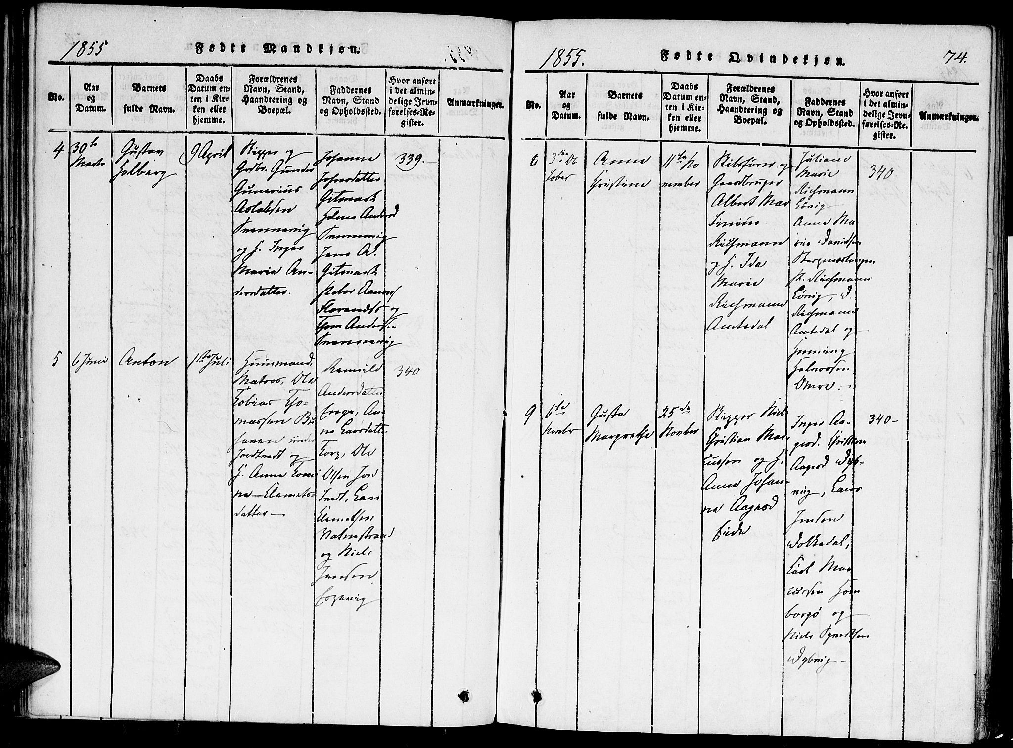 Hommedal sokneprestkontor, AV/SAK-1111-0023/F/Fa/Faa/L0001: Parish register (official) no. A 1, 1816-1860, p. 74