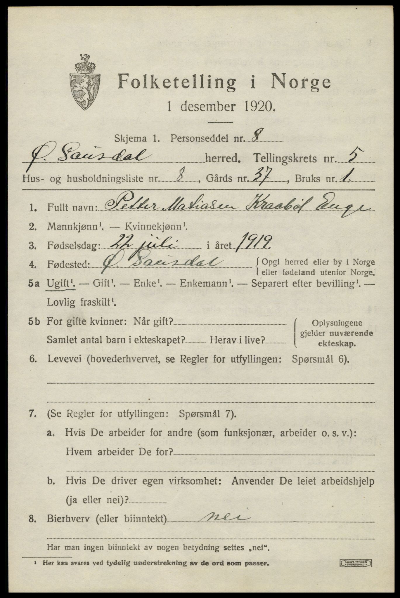 SAH, 1920 census for Østre Gausdal, 1920, p. 2800