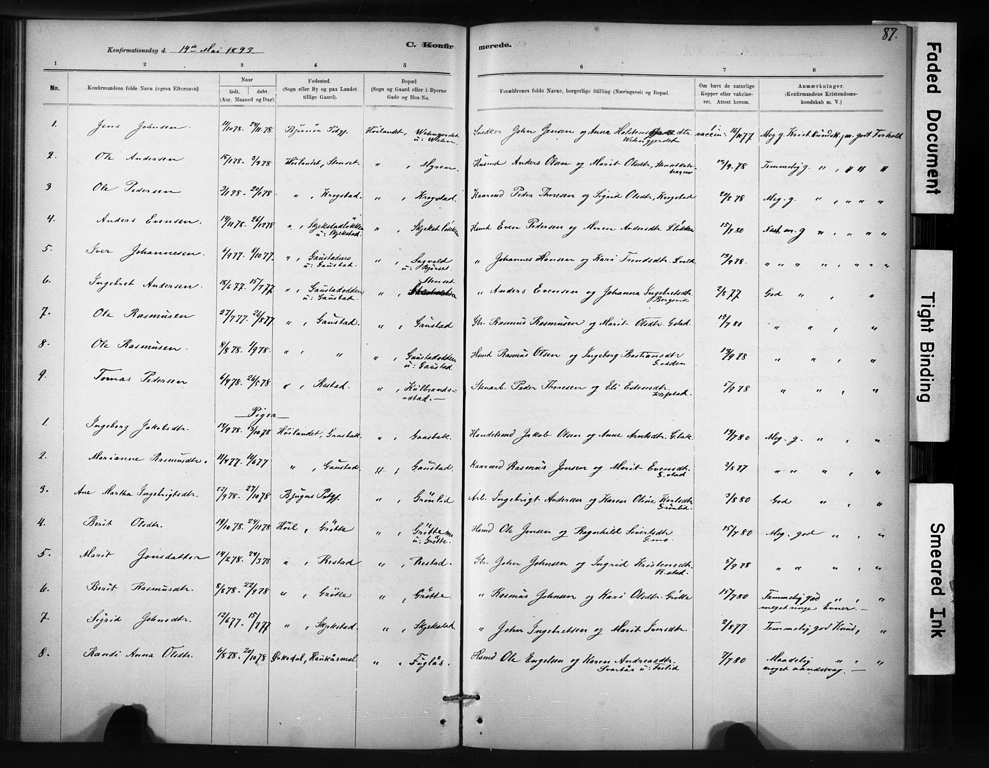 Ministerialprotokoller, klokkerbøker og fødselsregistre - Sør-Trøndelag, SAT/A-1456/694/L1127: Parish register (official) no. 694A01, 1887-1905, p. 87