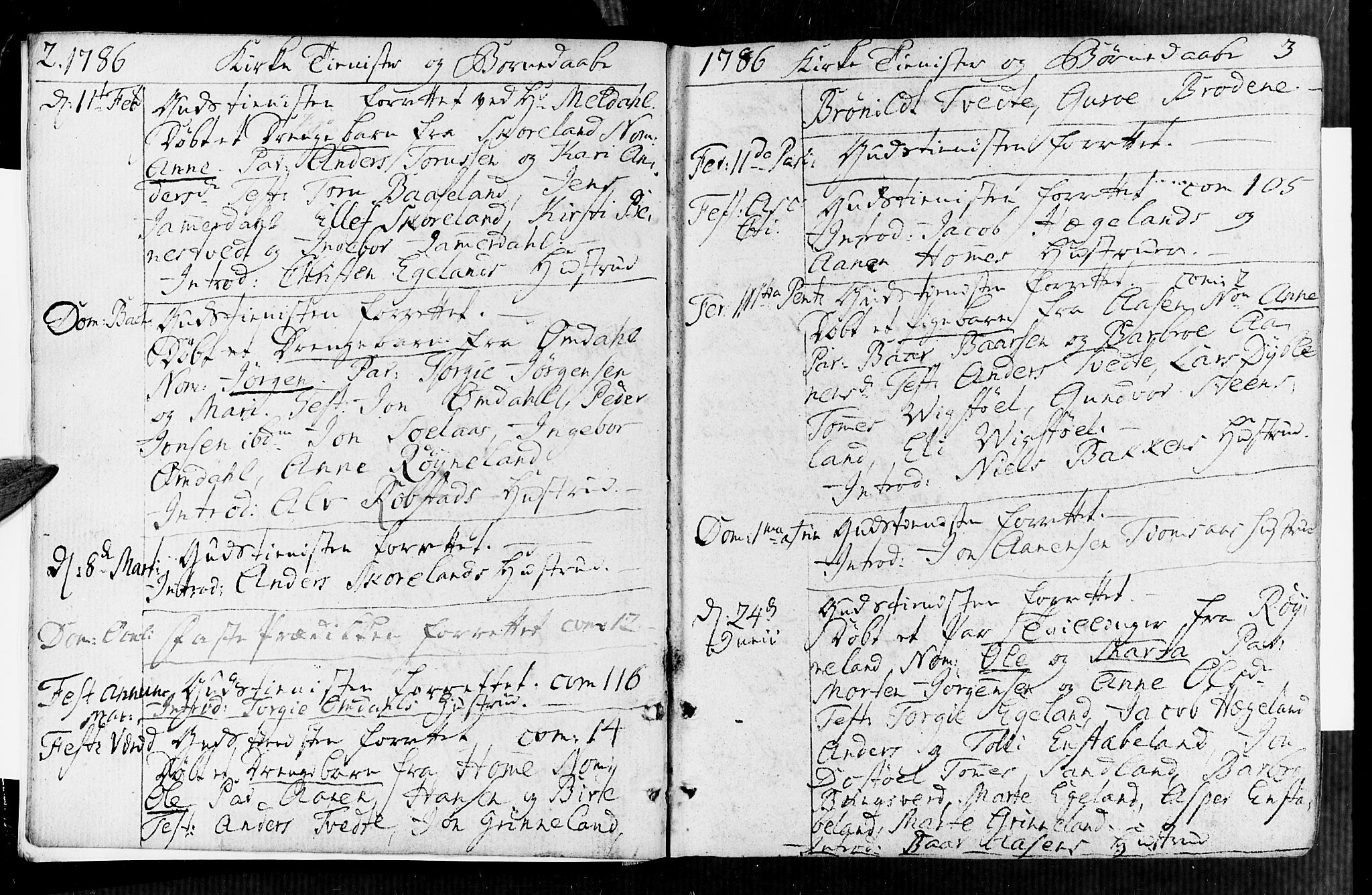 Vennesla sokneprestkontor, SAK/1111-0045/Fa/Faa/L0002: Parish register (official) no. A 2, 1785-1834, p. 2-3