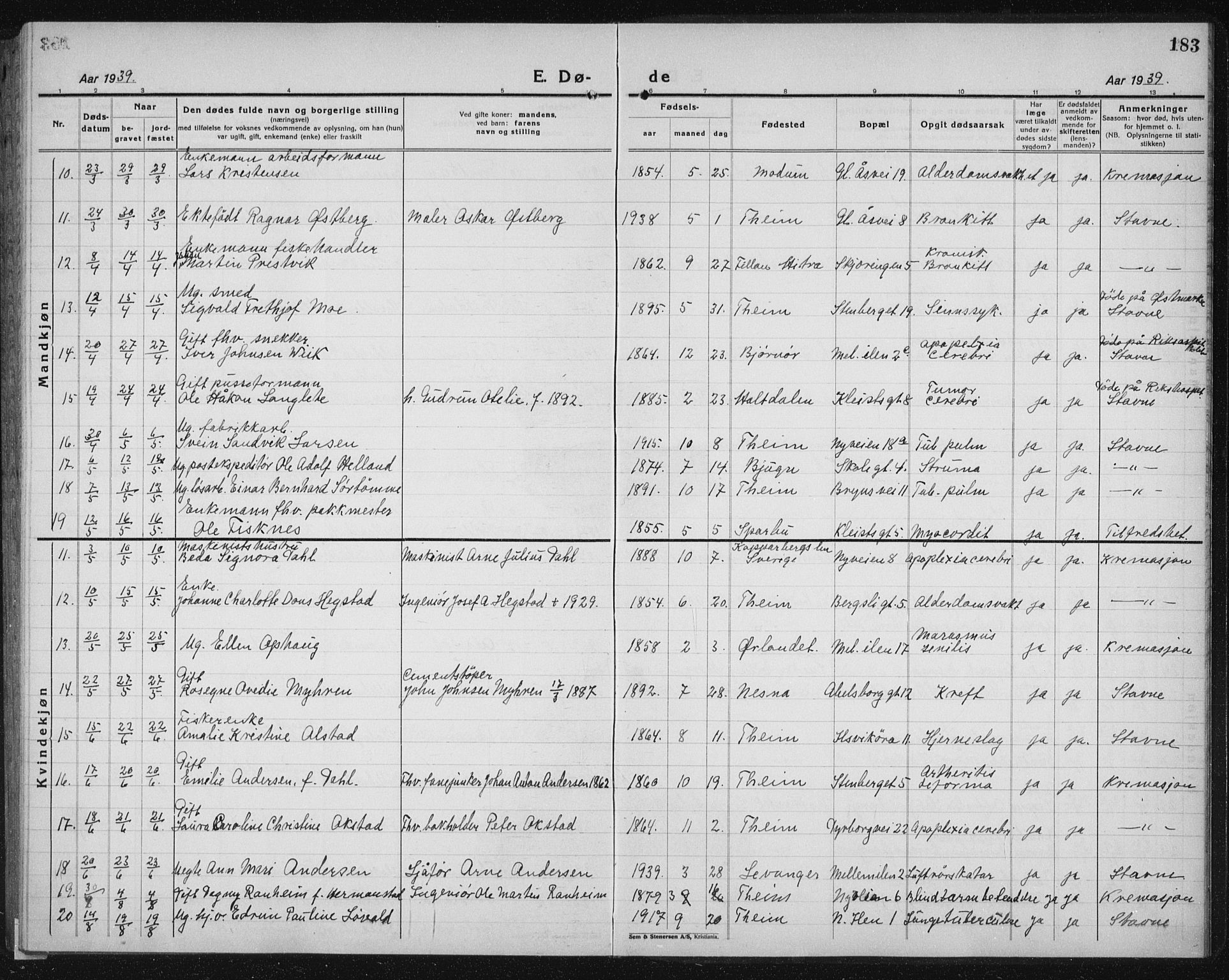 Ministerialprotokoller, klokkerbøker og fødselsregistre - Sør-Trøndelag, SAT/A-1456/603/L0176: Parish register (copy) no. 603C04, 1923-1941, p. 183