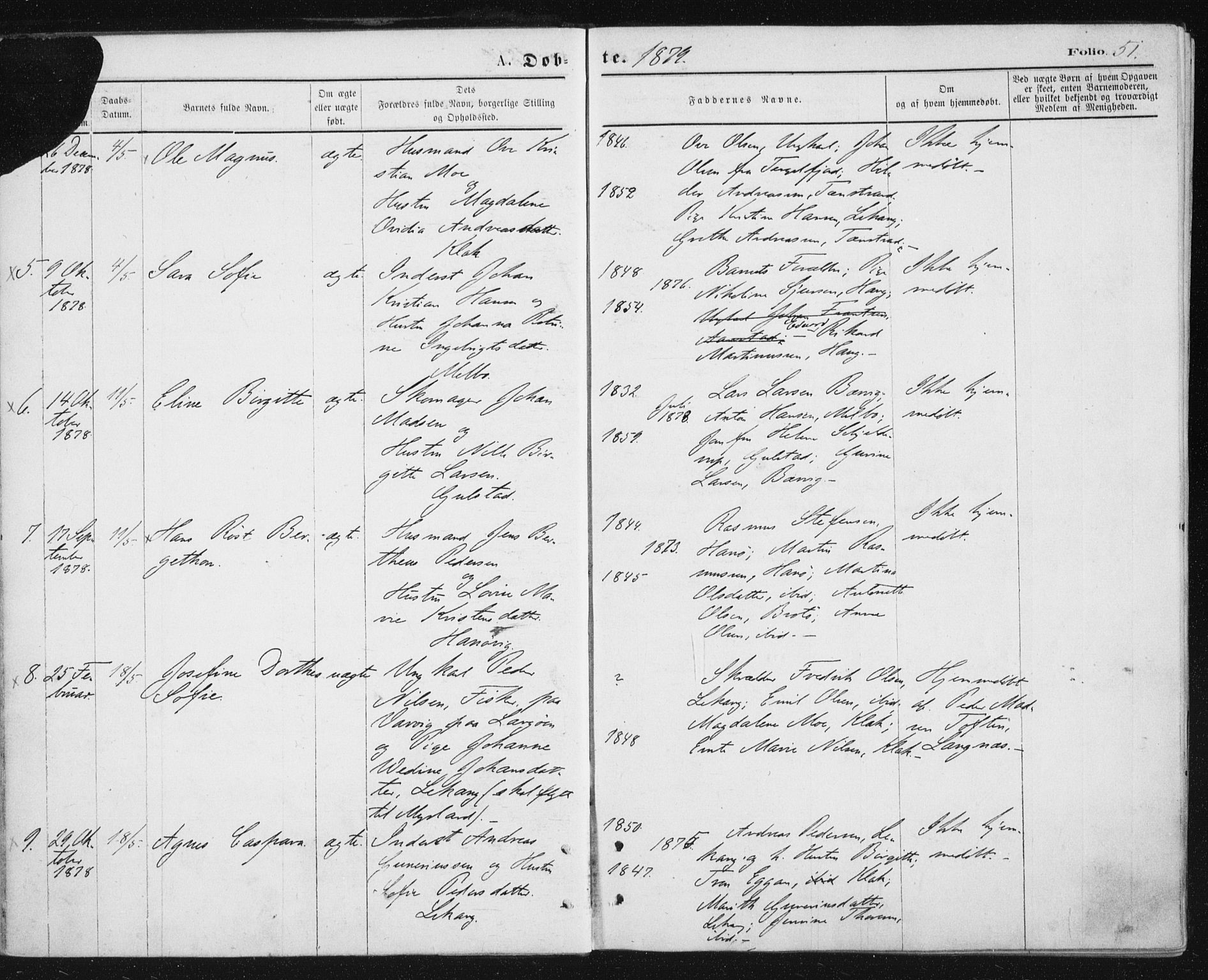 Ministerialprotokoller, klokkerbøker og fødselsregistre - Nordland, SAT/A-1459/888/L1243: Parish register (official) no. 888A09, 1876-1879, p. 51