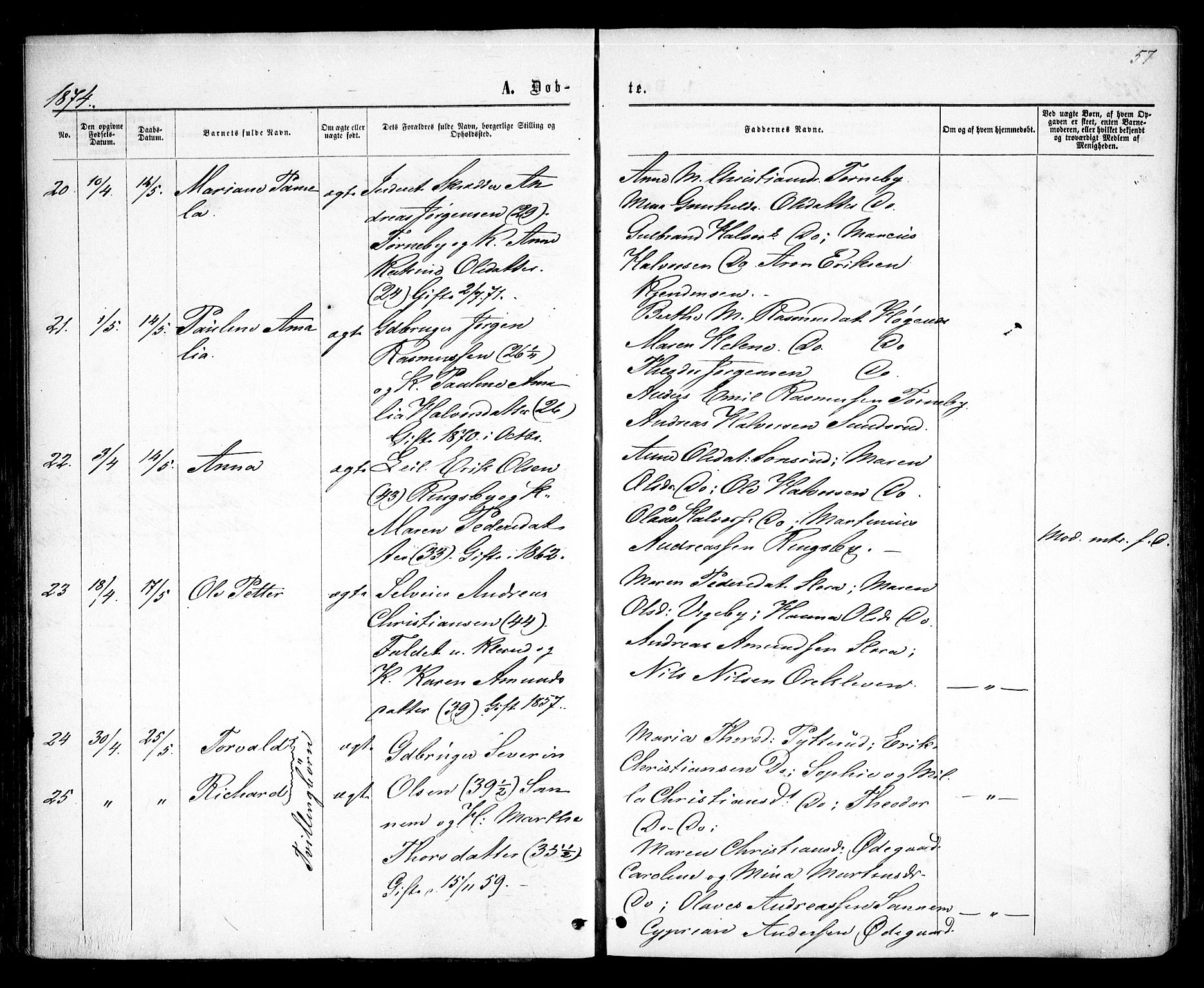 Rødenes prestekontor Kirkebøker, AV/SAO-A-2005/F/Fa/L0008: Parish register (official) no. I 8, 1869-1879, p. 57