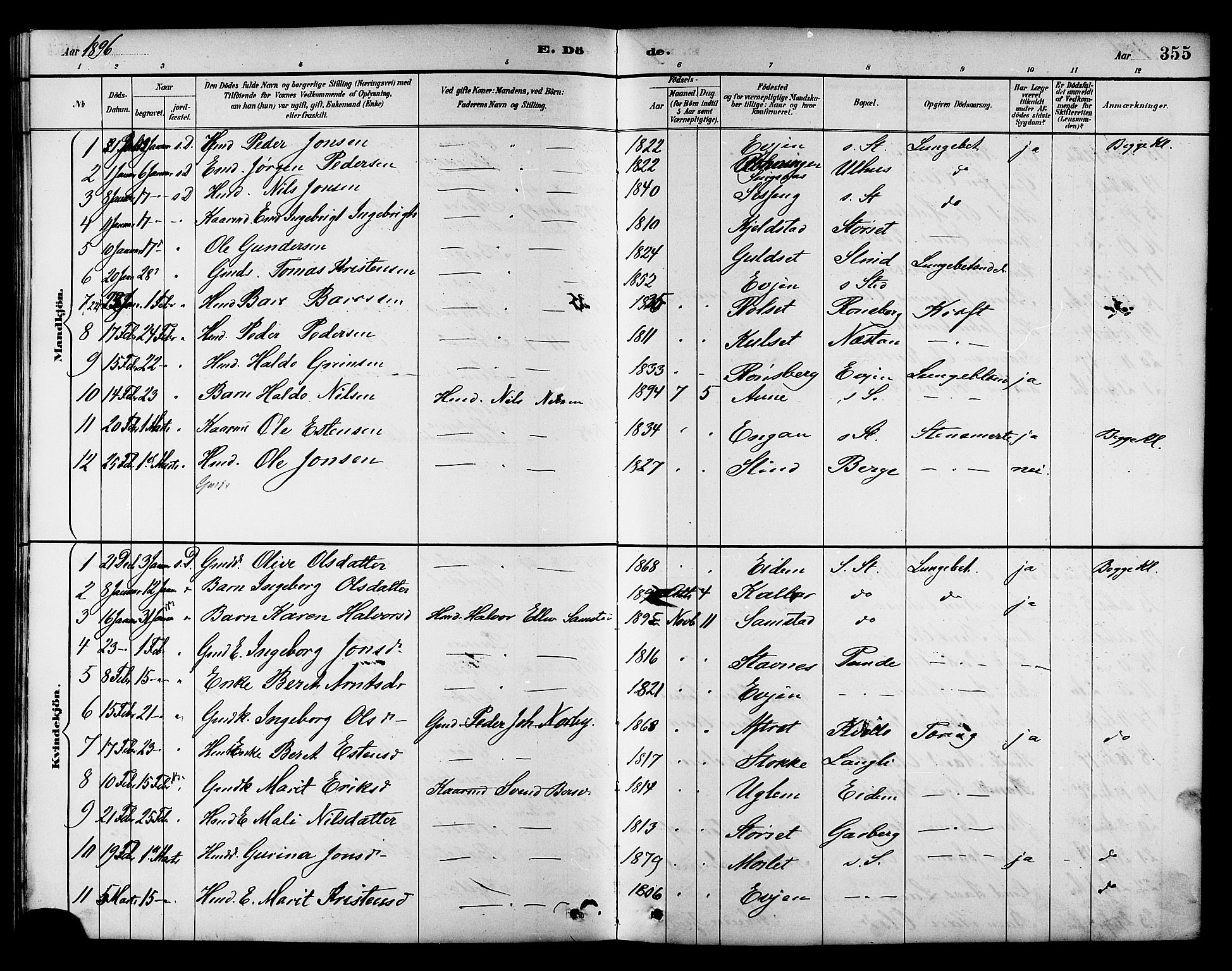 Ministerialprotokoller, klokkerbøker og fødselsregistre - Sør-Trøndelag, SAT/A-1456/695/L1157: Parish register (copy) no. 695C08, 1889-1913, p. 355