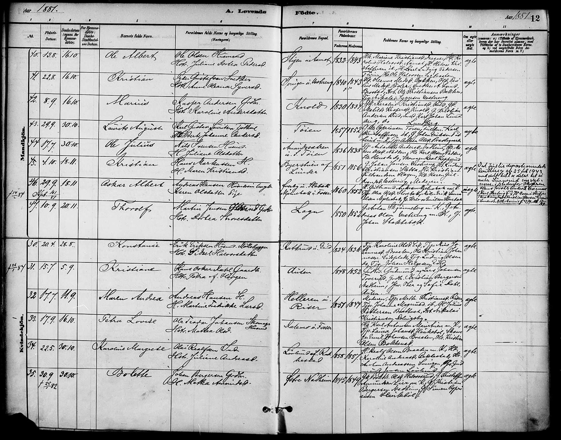 Høland prestekontor Kirkebøker, SAO/A-10346a/F/Fa/L0013: Parish register (official) no. I 13, 1880-1897, p. 12