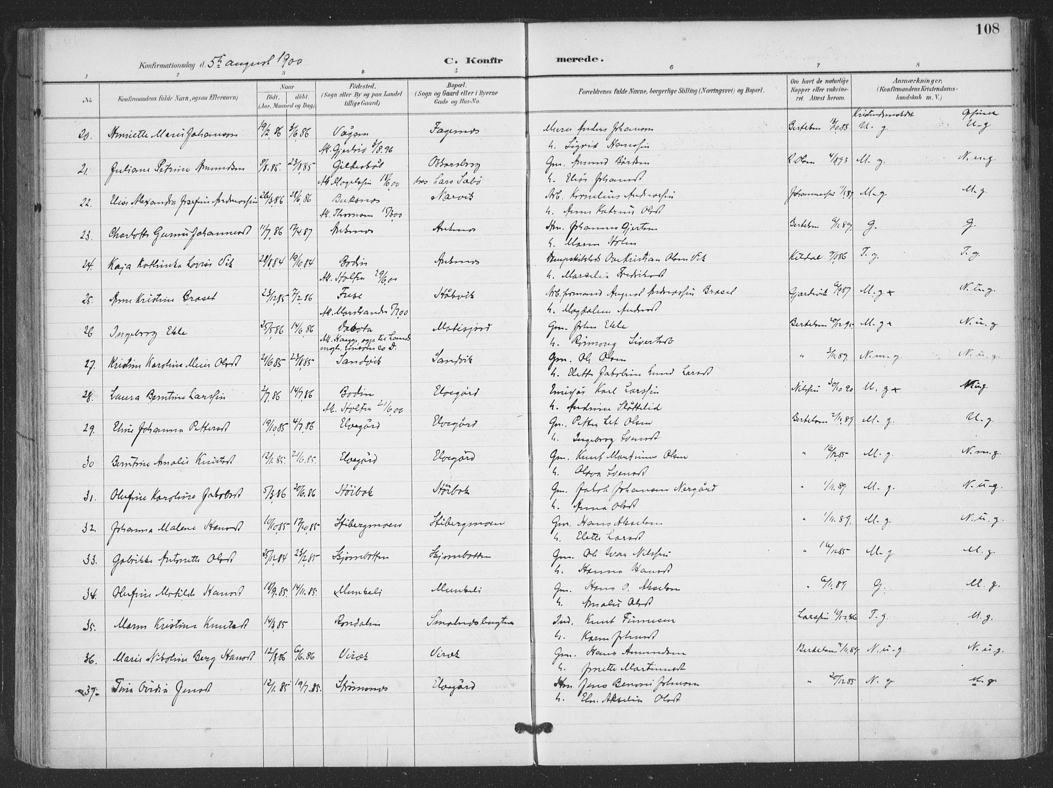 Ministerialprotokoller, klokkerbøker og fødselsregistre - Nordland, AV/SAT-A-1459/866/L0939: Parish register (official) no. 866A02, 1894-1906, p. 108