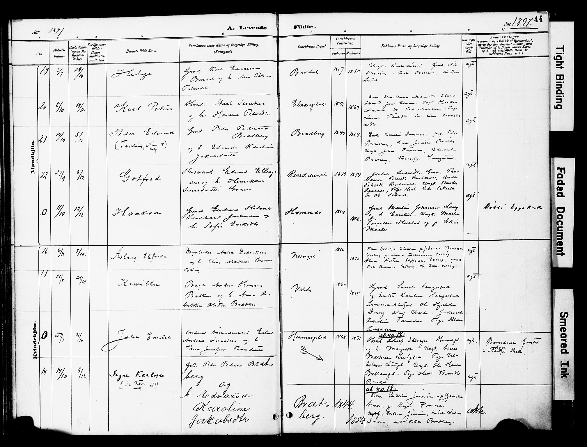 Ministerialprotokoller, klokkerbøker og fødselsregistre - Nord-Trøndelag, AV/SAT-A-1458/741/L0396: Parish register (official) no. 741A10, 1889-1901, p. 44