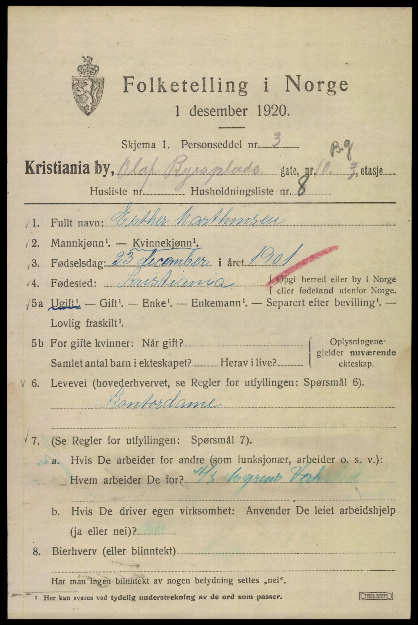 SAO, 1920 census for Kristiania, 1920, p. 432533