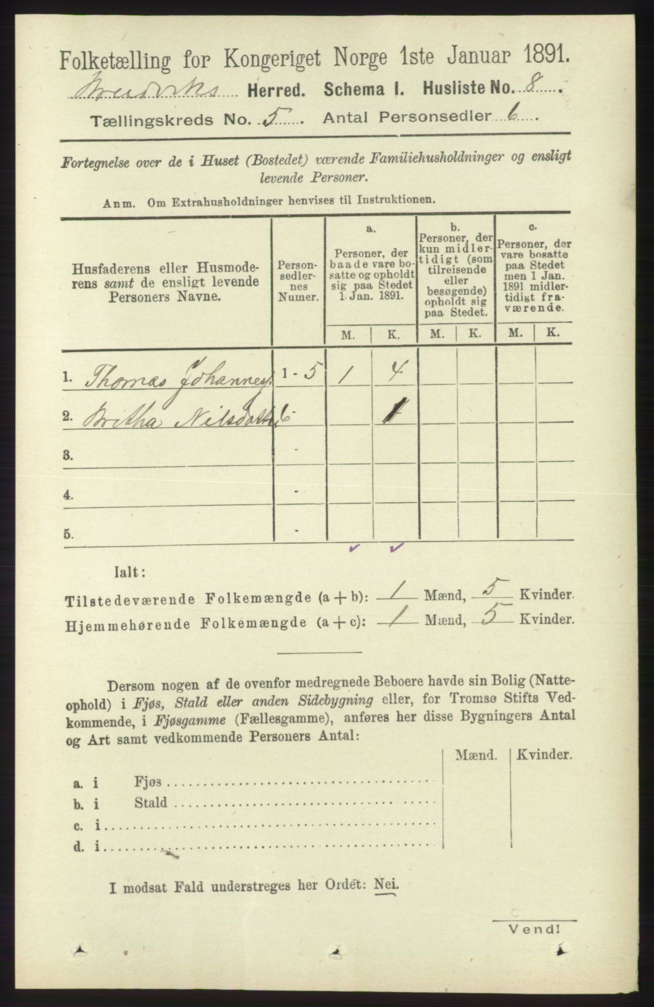 RA, 1891 census for 1251 Bruvik, 1891, p. 1227