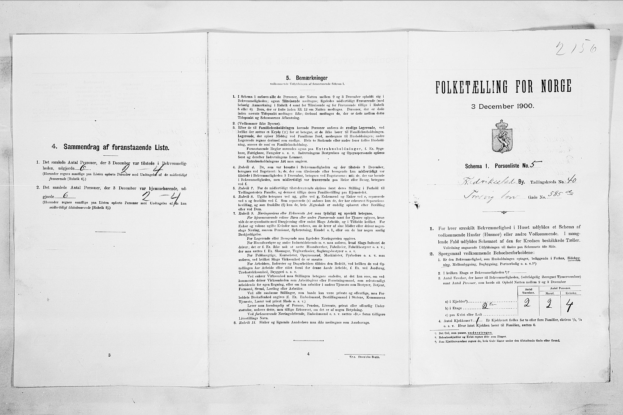 SAO, 1900 census for Fredrikstad, 1900