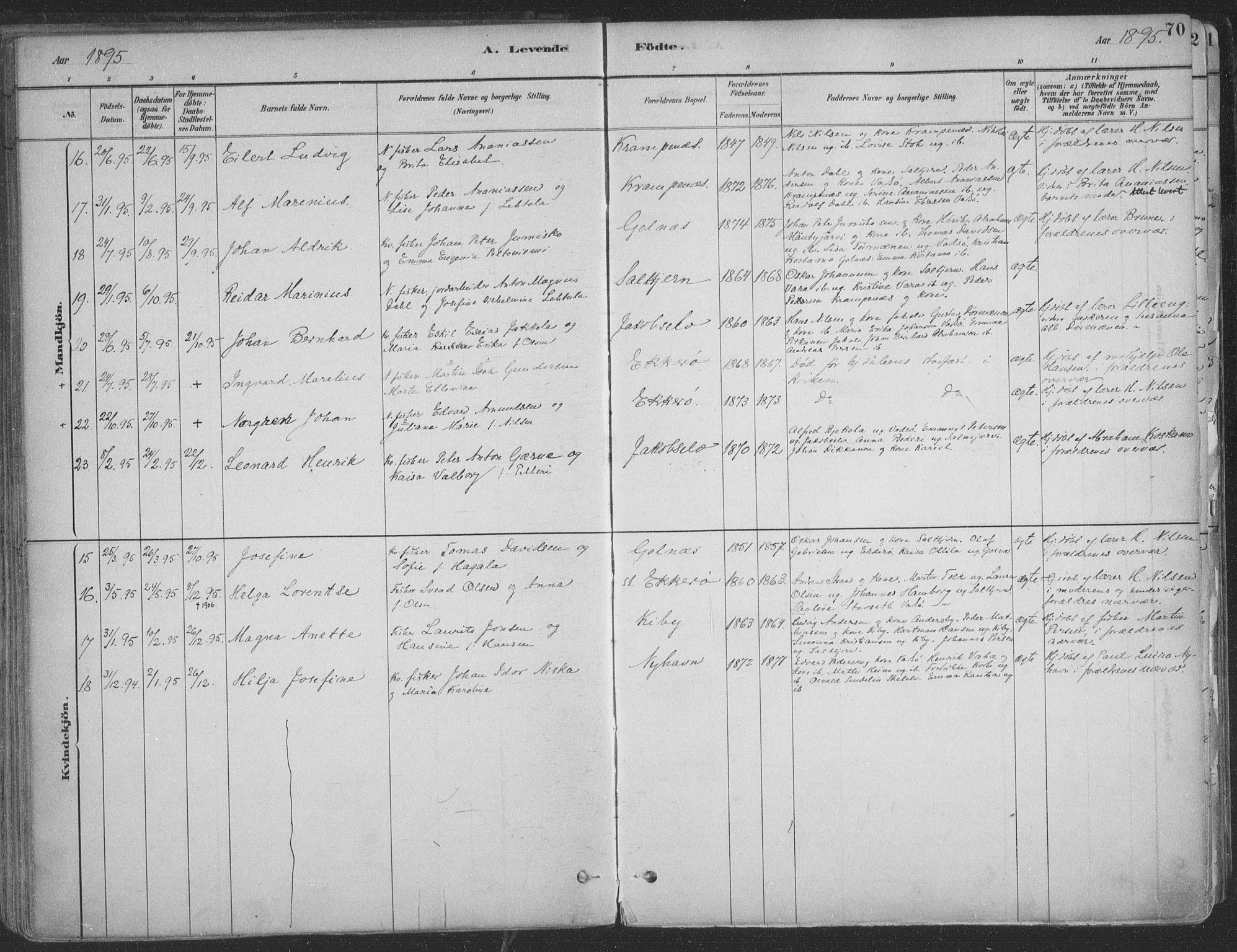 Vadsø sokneprestkontor, SATØ/S-1325/H/Ha/L0009kirke: Parish register (official) no. 9, 1881-1917, p. 70