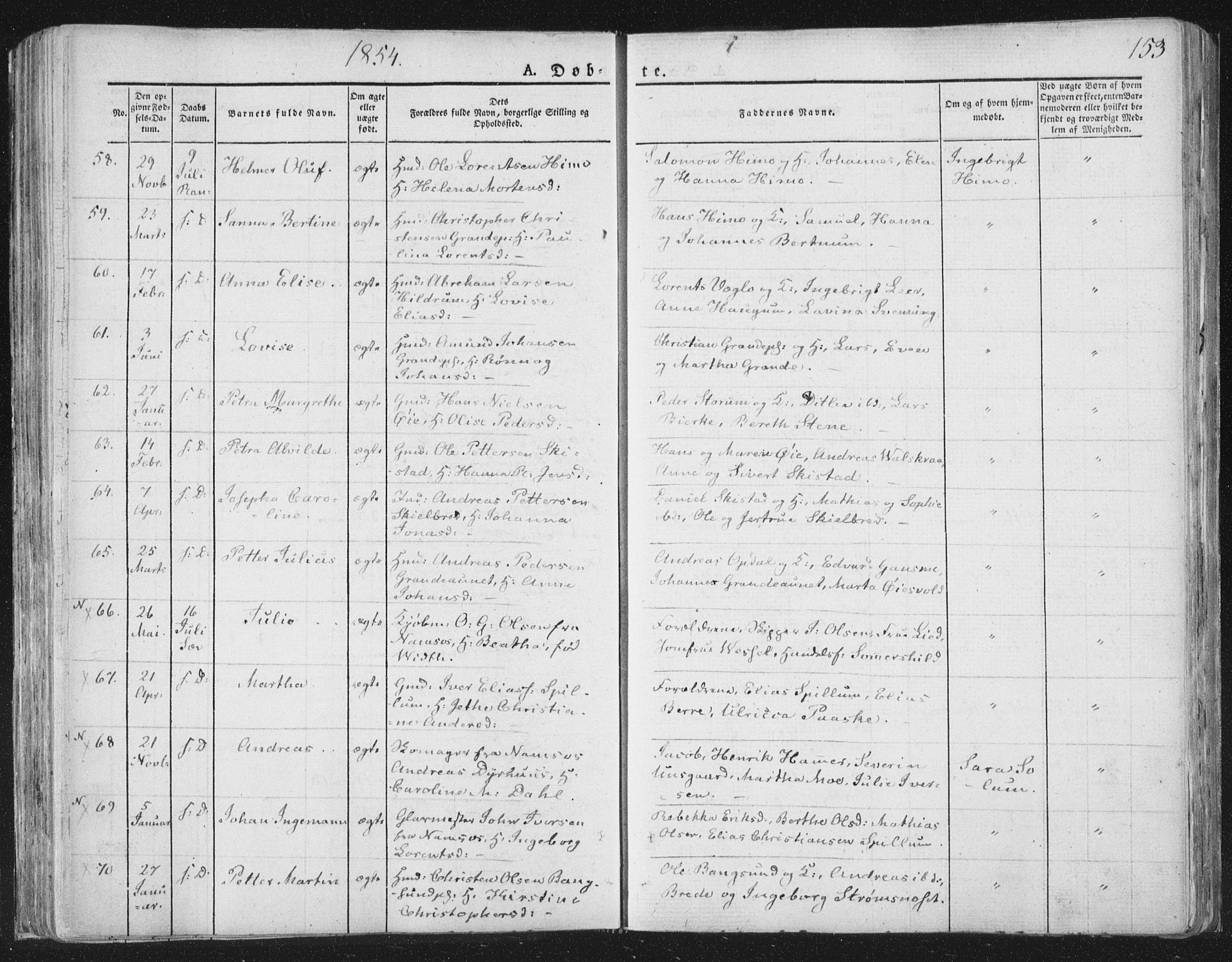 Ministerialprotokoller, klokkerbøker og fødselsregistre - Nord-Trøndelag, AV/SAT-A-1458/764/L0551: Parish register (official) no. 764A07a, 1824-1864, p. 153