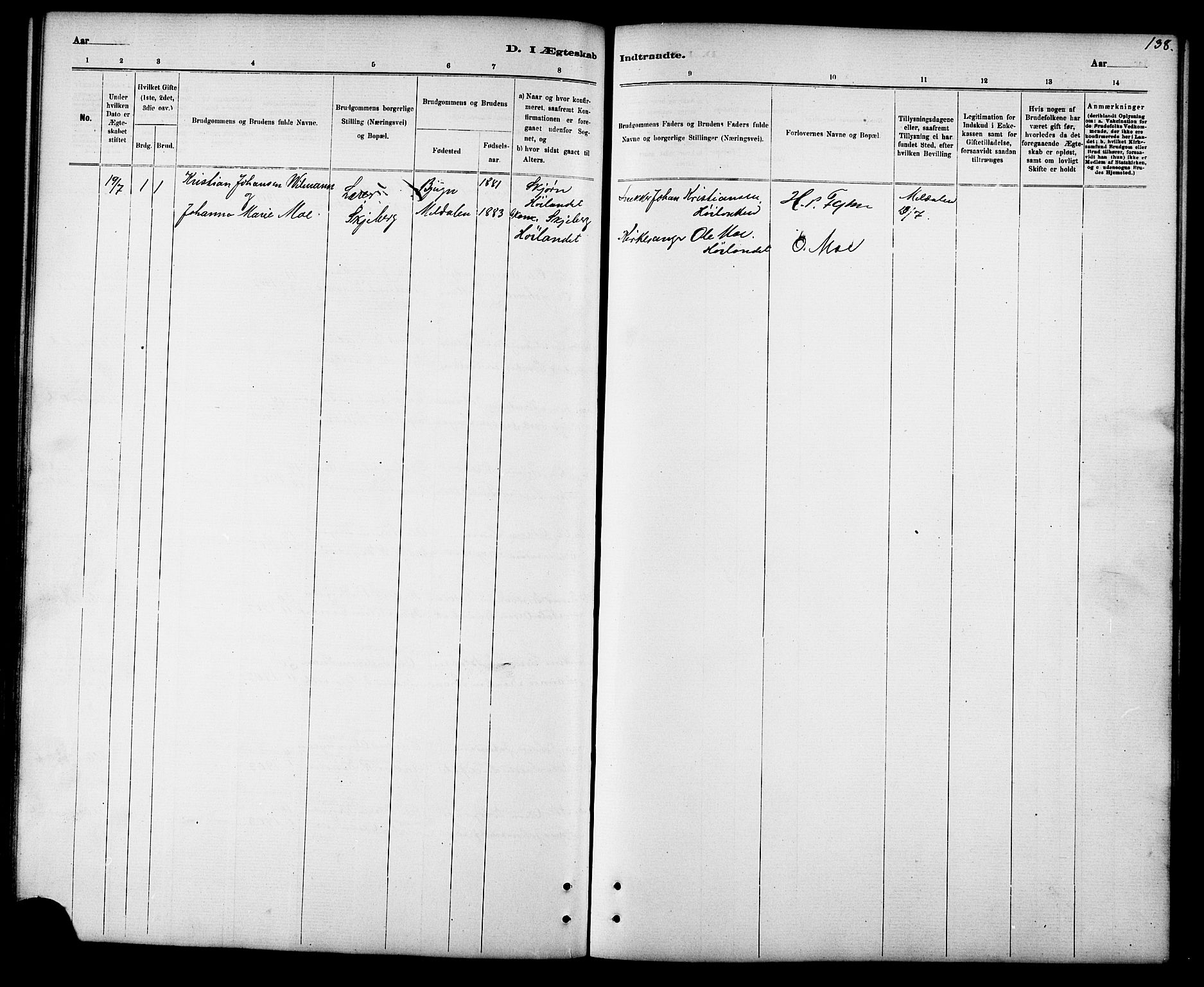 Ministerialprotokoller, klokkerbøker og fødselsregistre - Sør-Trøndelag, SAT/A-1456/694/L1132: Parish register (copy) no. 694C04, 1887-1914, p. 138