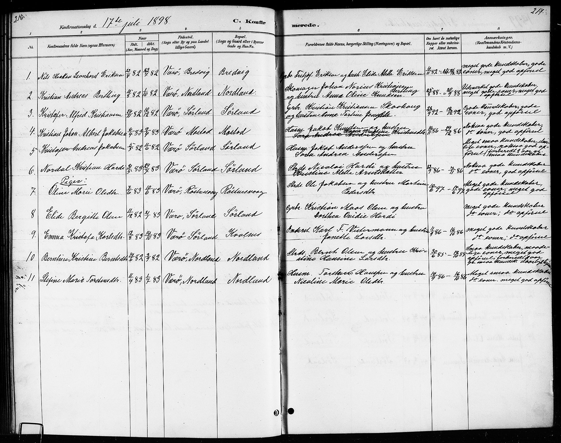 Ministerialprotokoller, klokkerbøker og fødselsregistre - Nordland, AV/SAT-A-1459/807/L0123: Parish register (copy) no. 807C01, 1884-1910, p. 216-217