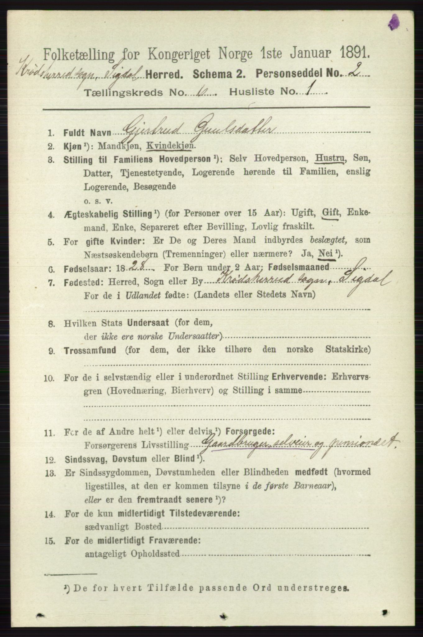 RA, 1891 census for 0621 Sigdal, 1891, p. 6634