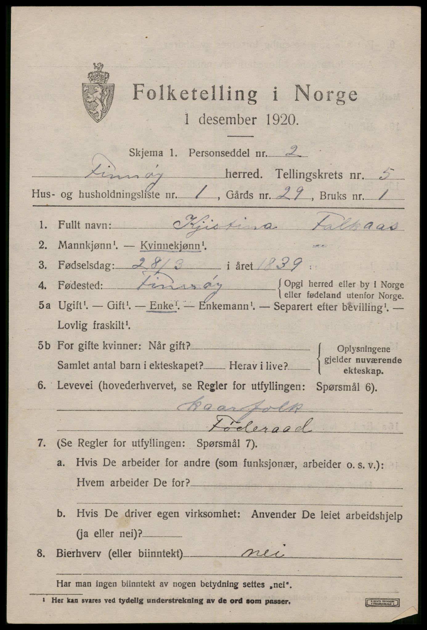 SAST, 1920 census for Finnøy, 1920, p. 2822