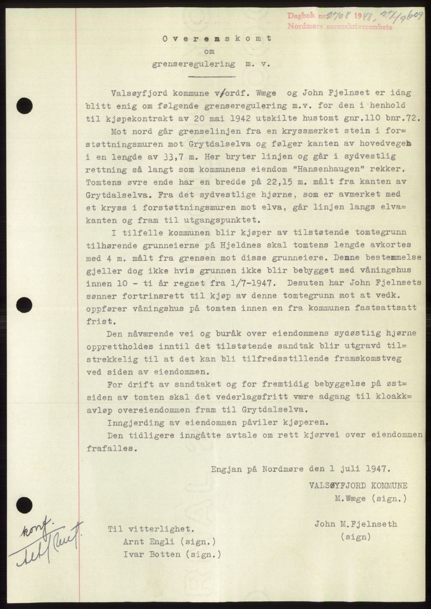 Nordmøre sorenskriveri, AV/SAT-A-4132/1/2/2Ca: Mortgage book no. B99, 1948-1948, Diary no: : 2708/1948