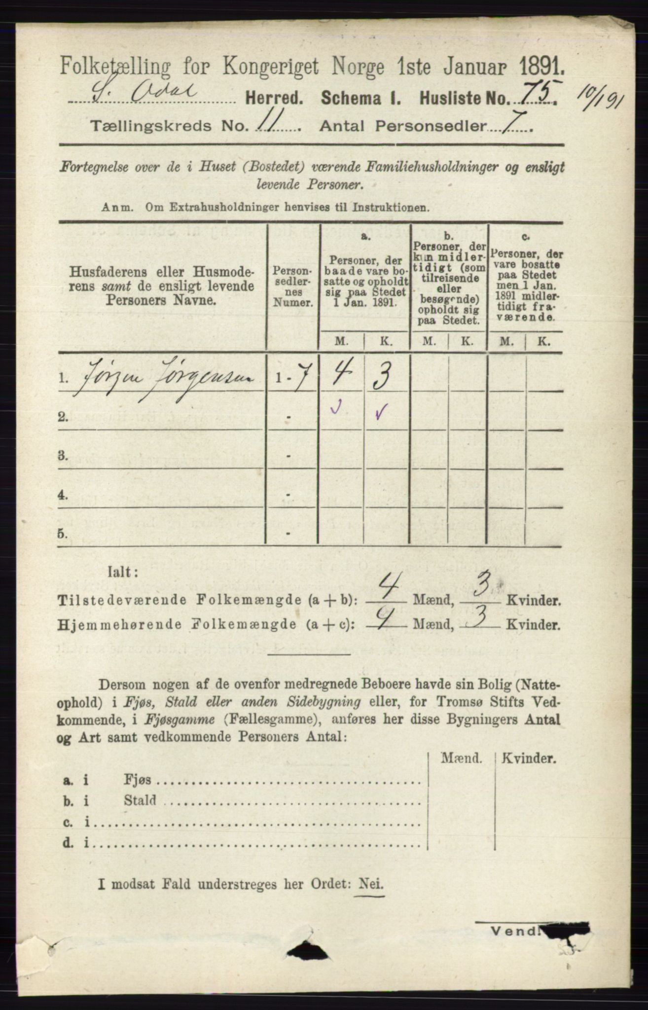 RA, 1891 census for 0419 Sør-Odal, 1891, p. 4901