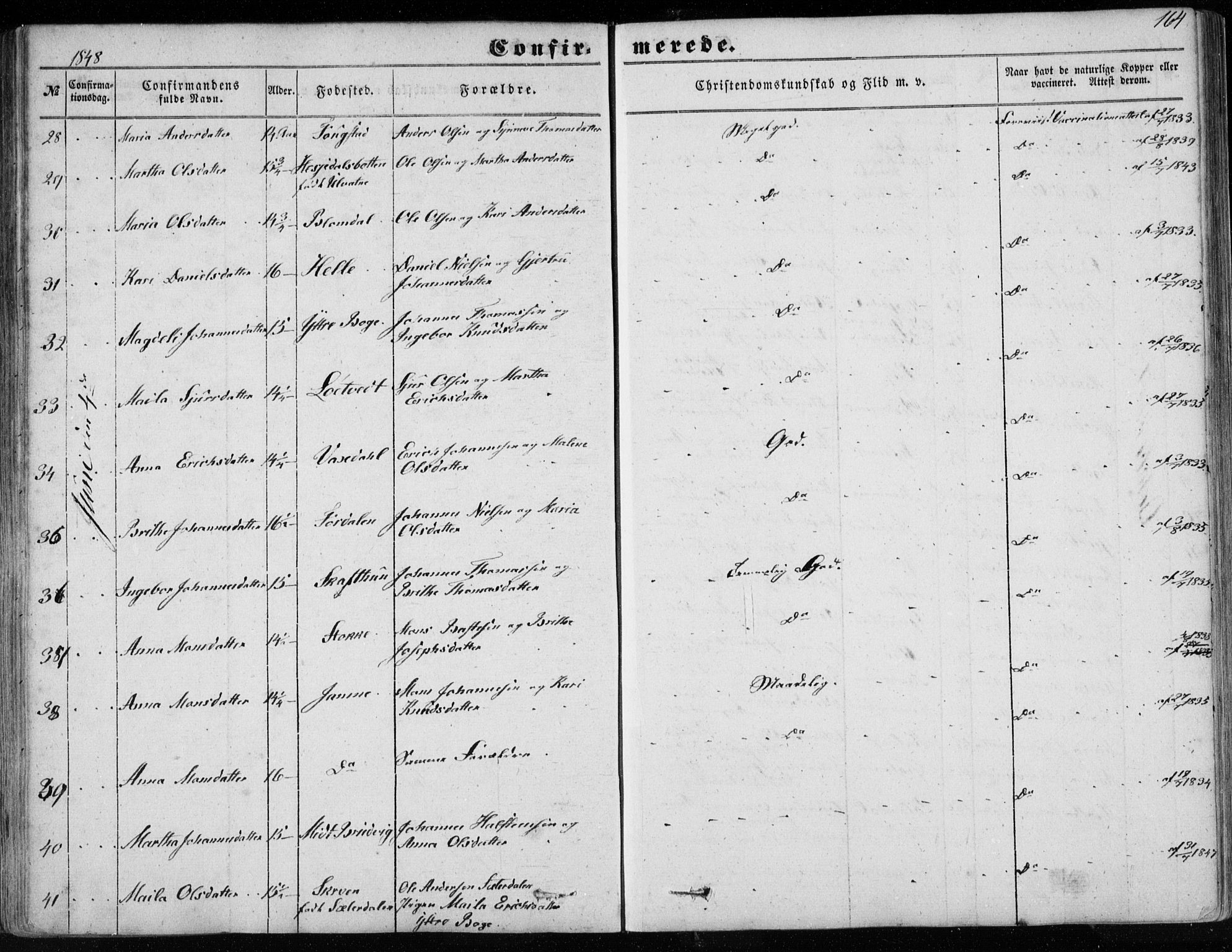 Haus sokneprestembete, SAB/A-75601/H/Haa: Parish register (official) no. A 16 I, 1848-1857, p. 164