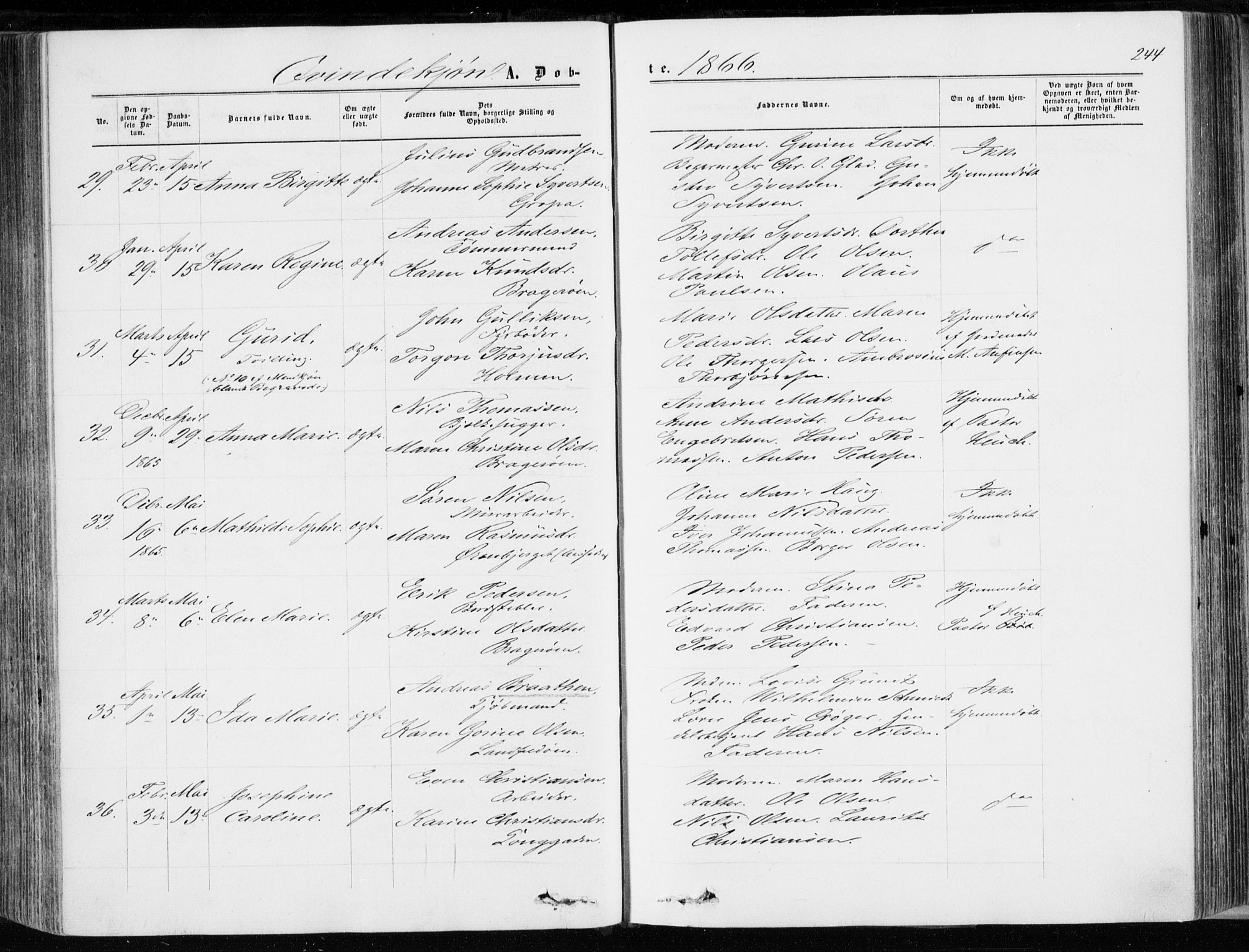 Bragernes kirkebøker, AV/SAKO-A-6/F/Fb/L0003: Parish register (official) no. II 3, 1860-1868, p. 244