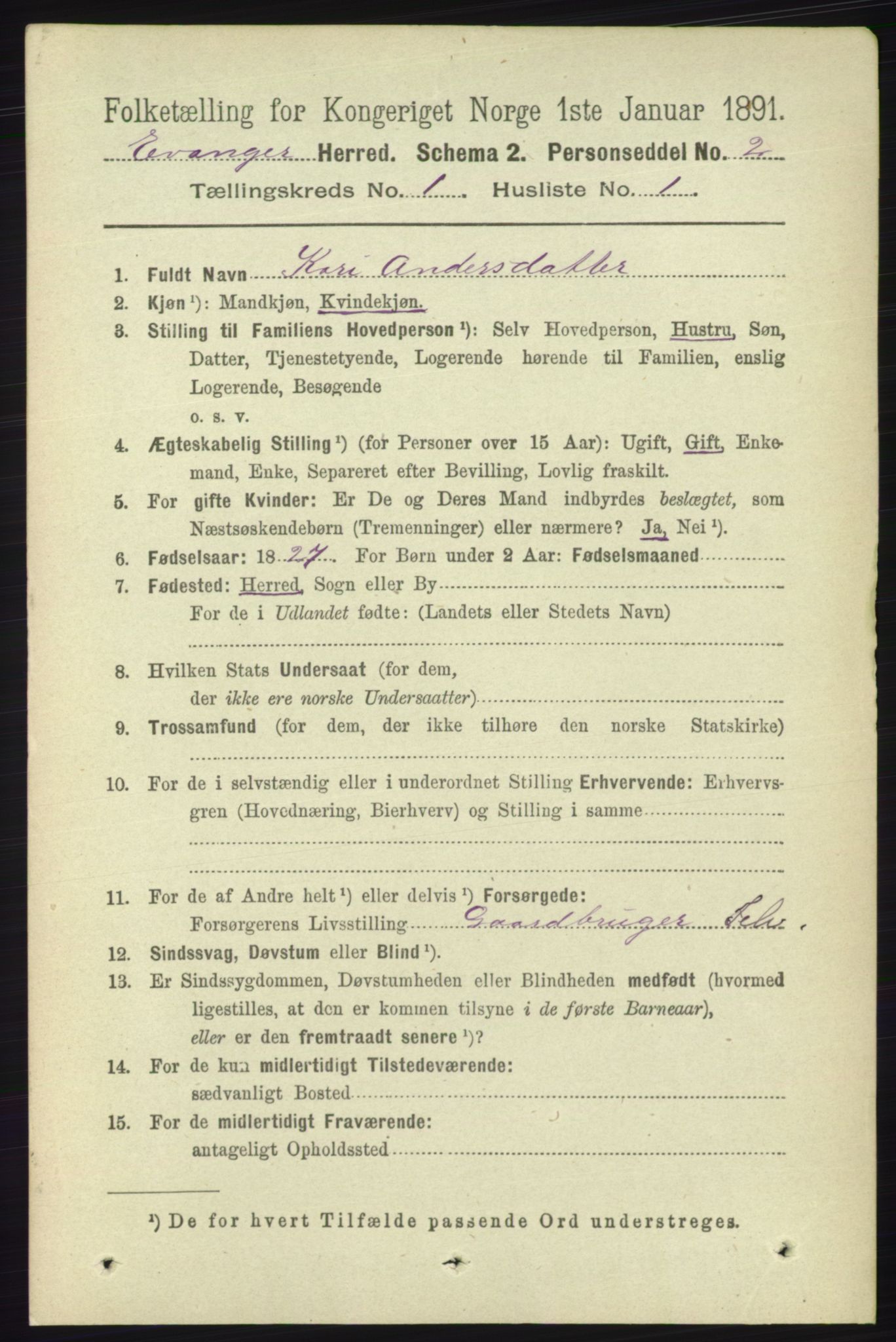 RA, 1891 census for 1237 Evanger, 1891, p. 55