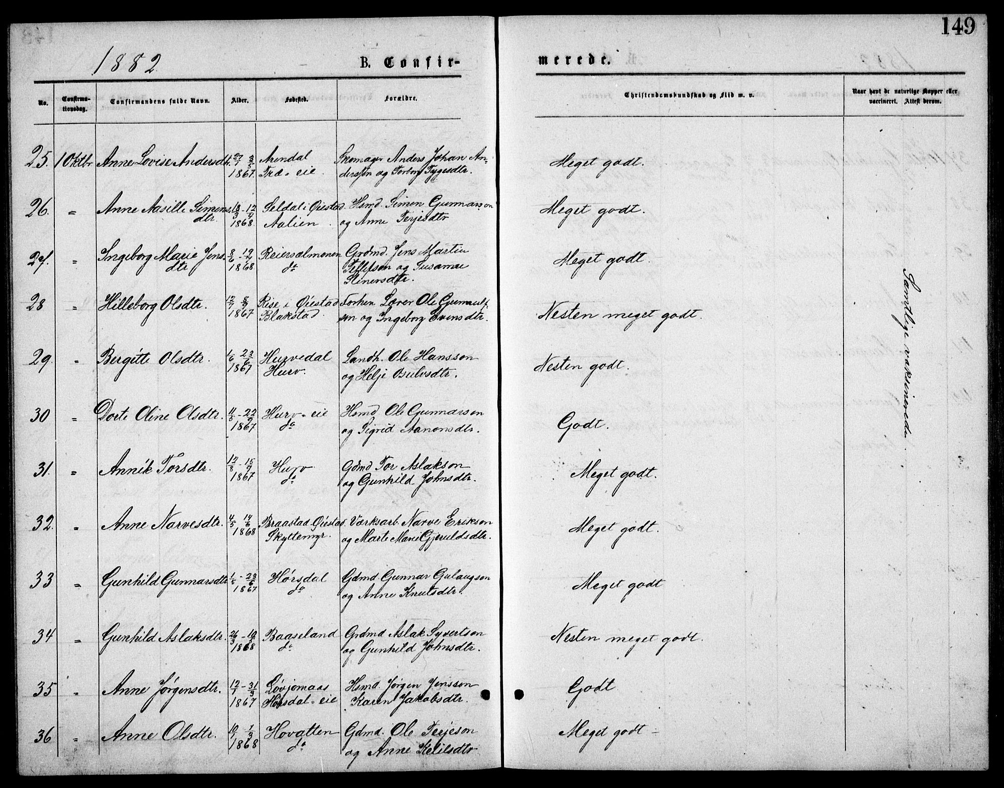 Froland sokneprestkontor, AV/SAK-1111-0013/F/Fb/L0009: Parish register (copy) no. B 9, 1875-1893, p. 149