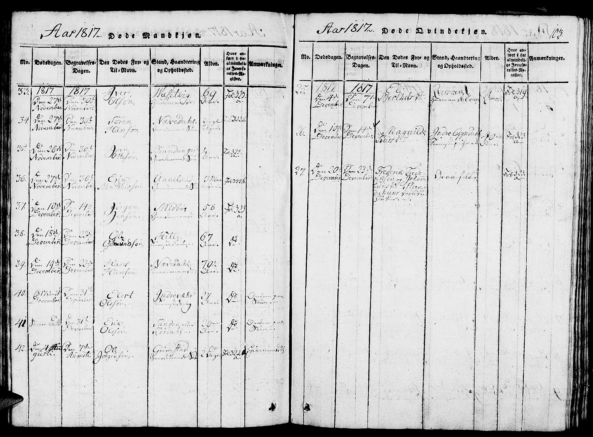 Gulen sokneprestembete, AV/SAB-A-80201/H/Haa/Haaa/L0018: Parish register (official) no. A 18, 1816-1825, p. 103