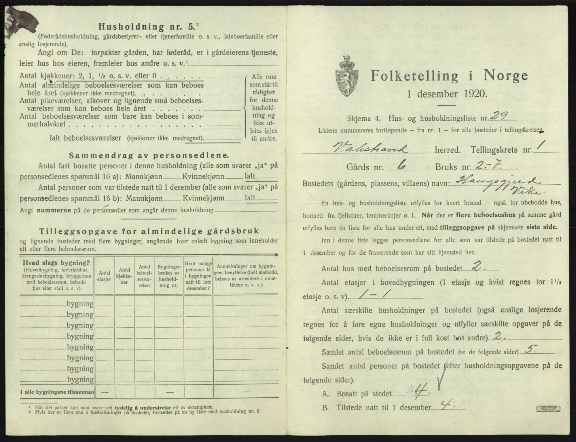 SAB, 1920 census for Valestrand, 1920, p. 80