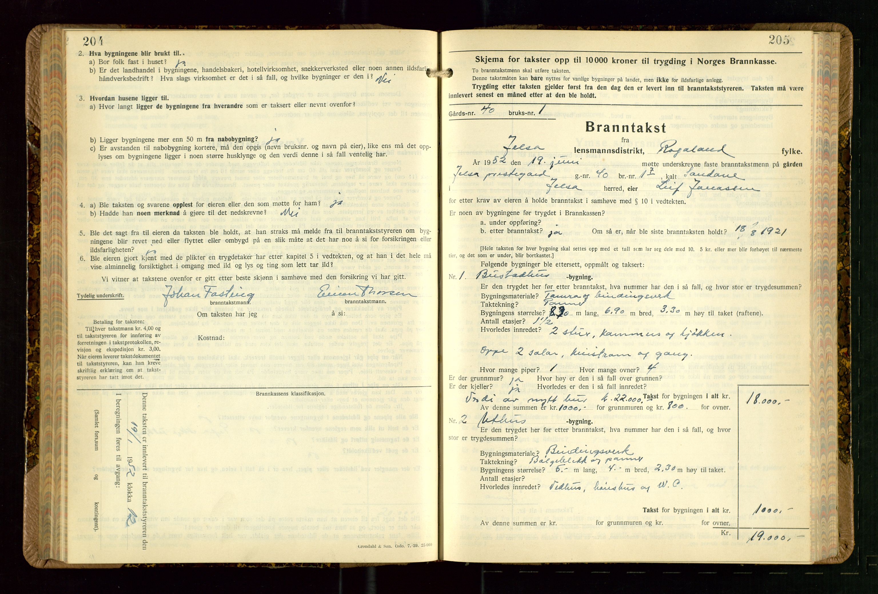 Jelsa lensmannskontor, AV/SAST-A-100360/Gob/L0003: "Branntakstprotokoll", 1942-1955, p. 204-205