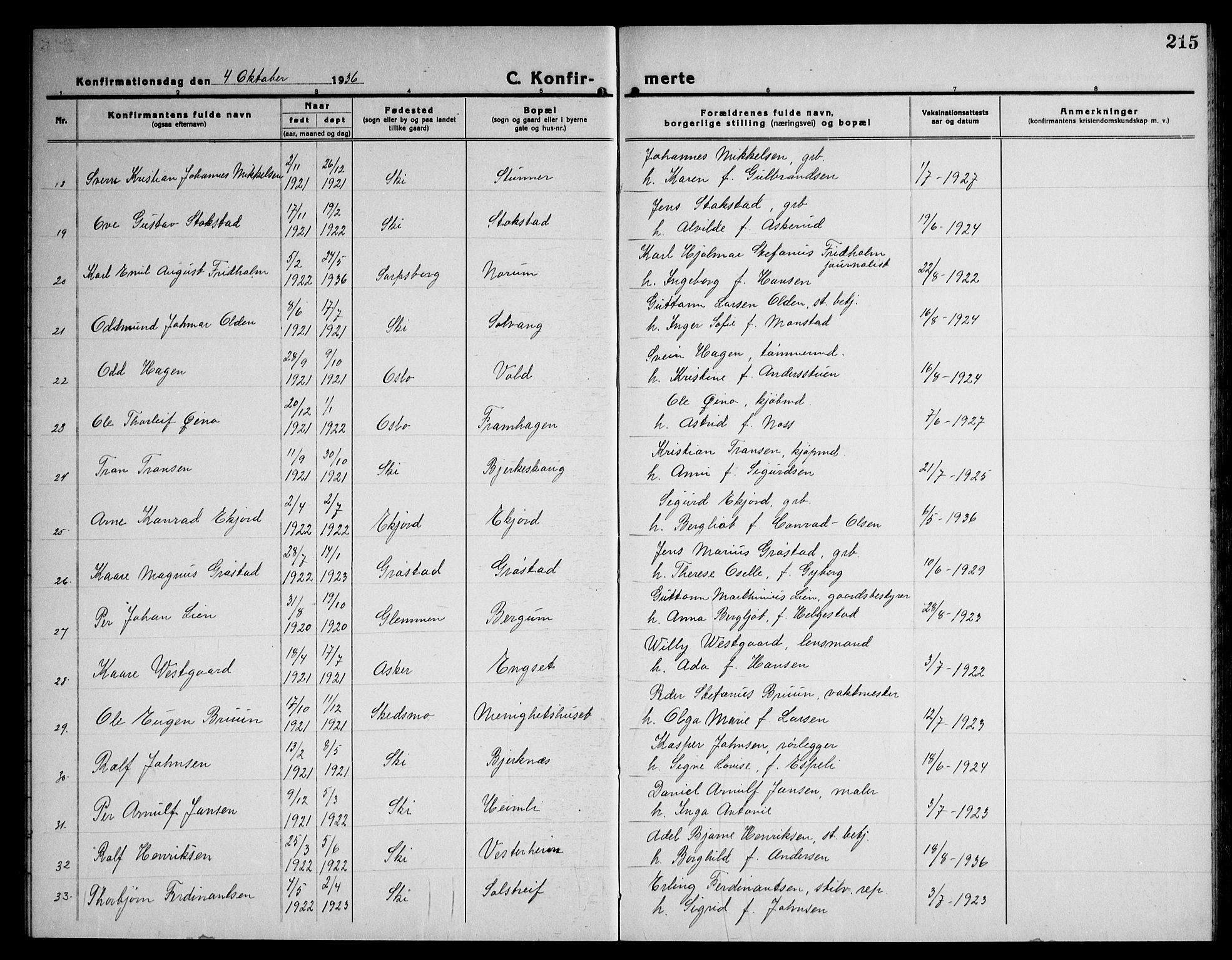 Kråkstad prestekontor Kirkebøker, AV/SAO-A-10125a/G/Gb/L0002: Parish register (copy) no. II 2, 1921-1941, p. 215