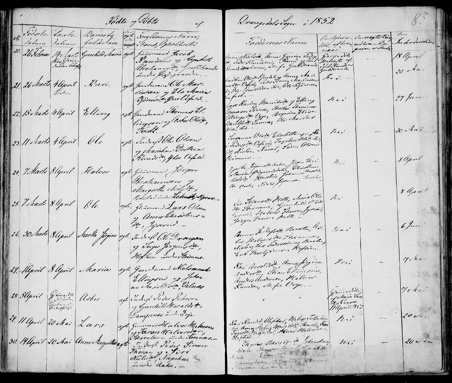 Drangedal kirkebøker, AV/SAKO-A-258/F/Fa/L0007a: Parish register (official) no. 7a, 1837-1856, p. 85