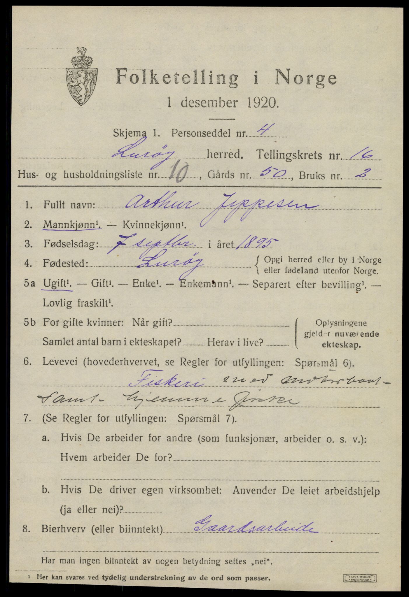 SAT, 1920 census for Lurøy, 1920, p. 5975