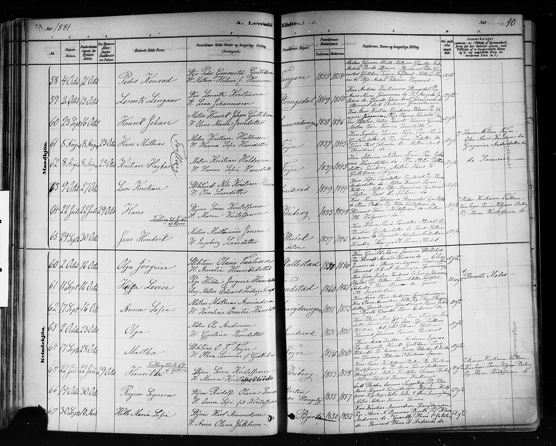 Nøtterøy kirkebøker, AV/SAKO-A-354/F/Fa/L0008: Parish register (official) no. I 8, 1878-1893, p. 40