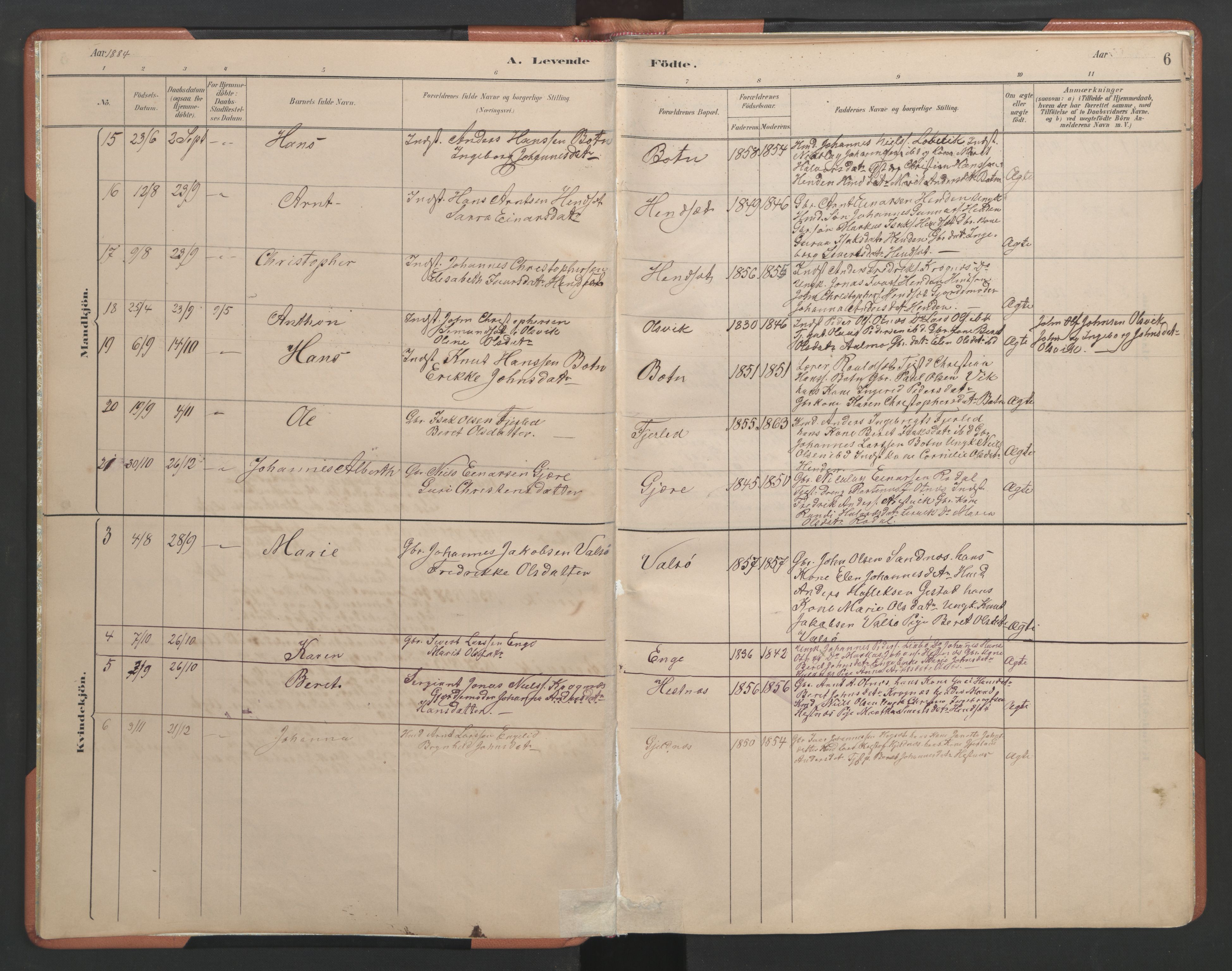 Ministerialprotokoller, klokkerbøker og fødselsregistre - Møre og Romsdal, AV/SAT-A-1454/580/L0926: Parish register (copy) no. 580C01, 1882-1903, p. 6