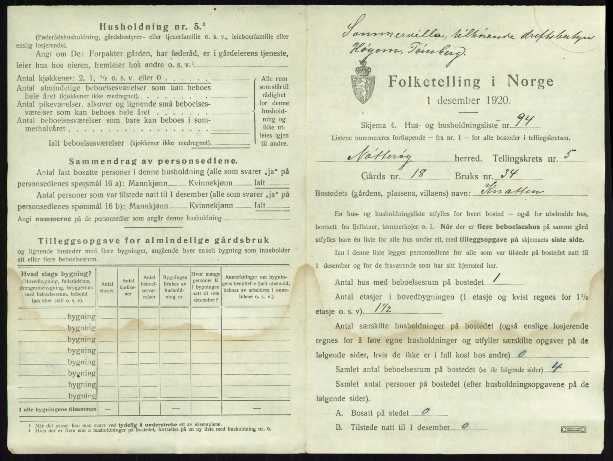 SAKO, 1920 census for Nøtterøy, 1920, p. 1058