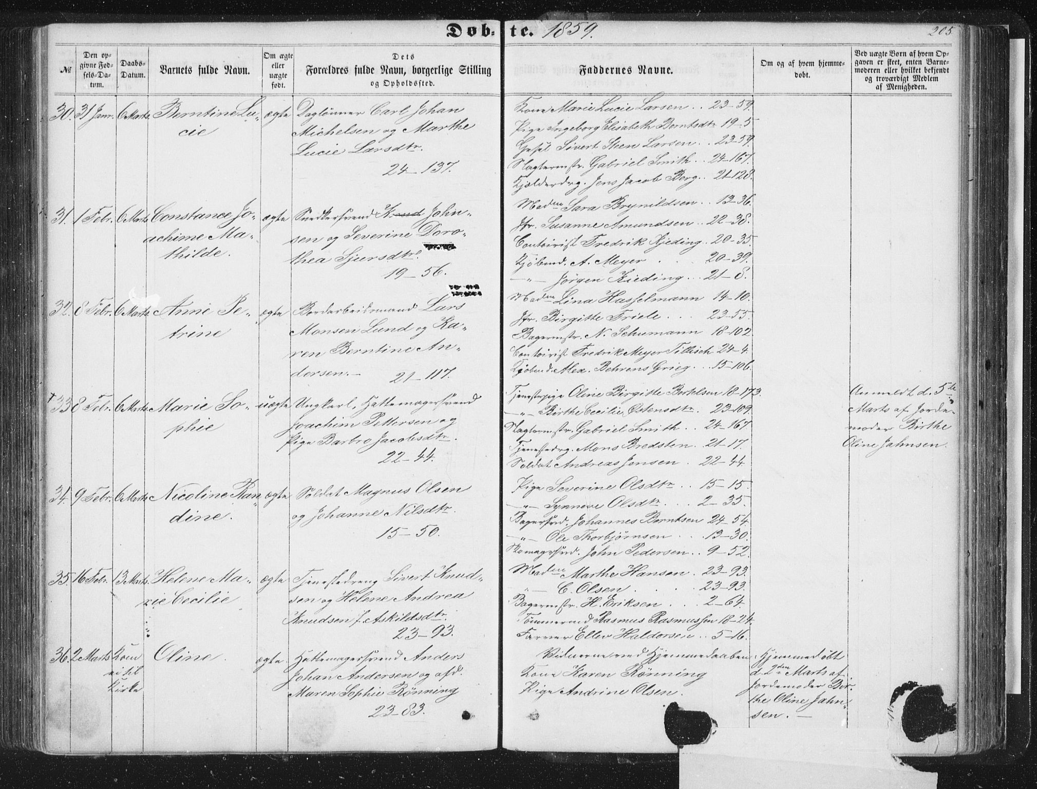 Korskirken sokneprestembete, SAB/A-76101/H/Haa/L0018: Parish register (official) no. B 4, 1857-1866, p. 205