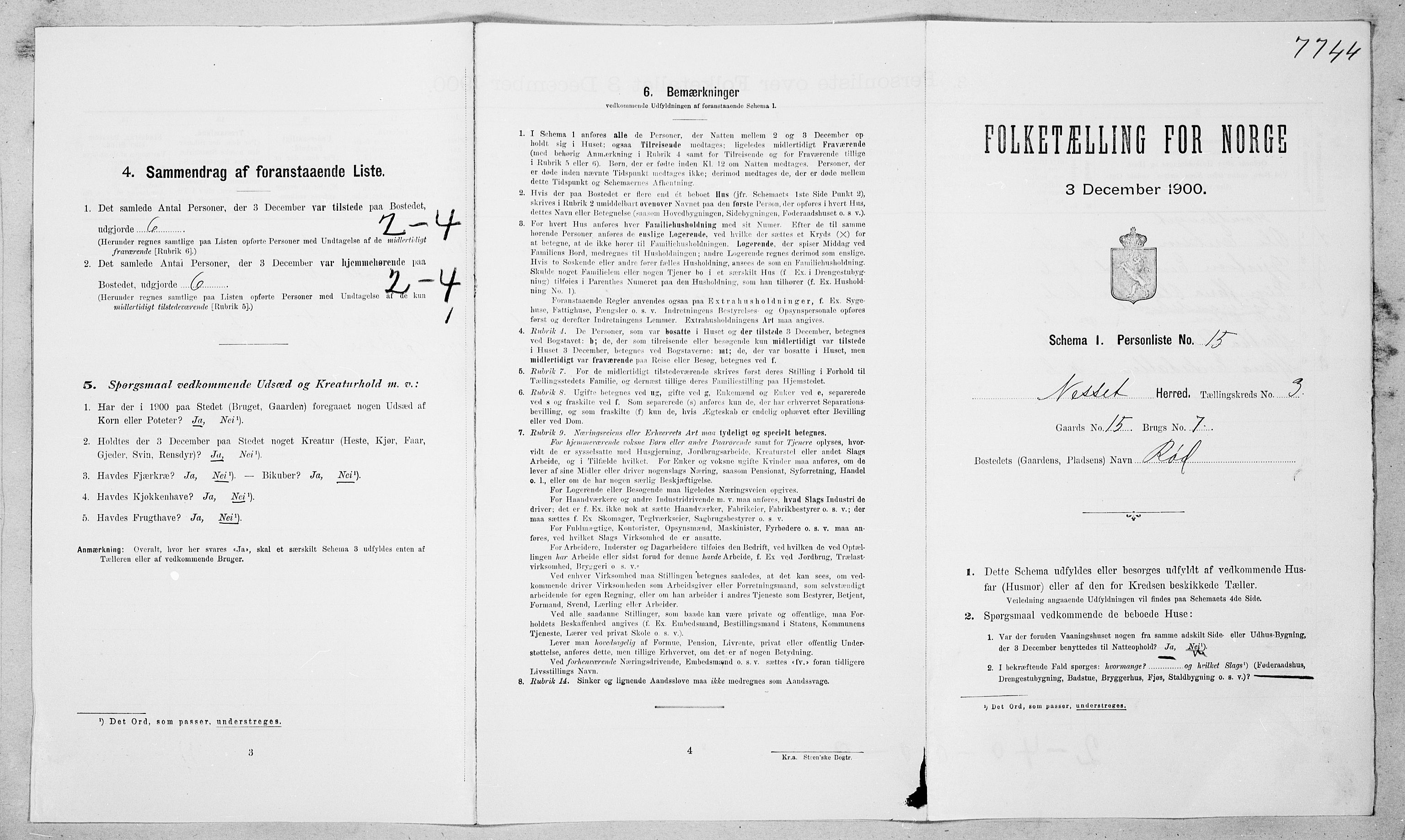 SAT, 1900 census for Nesset, 1900, p. 190