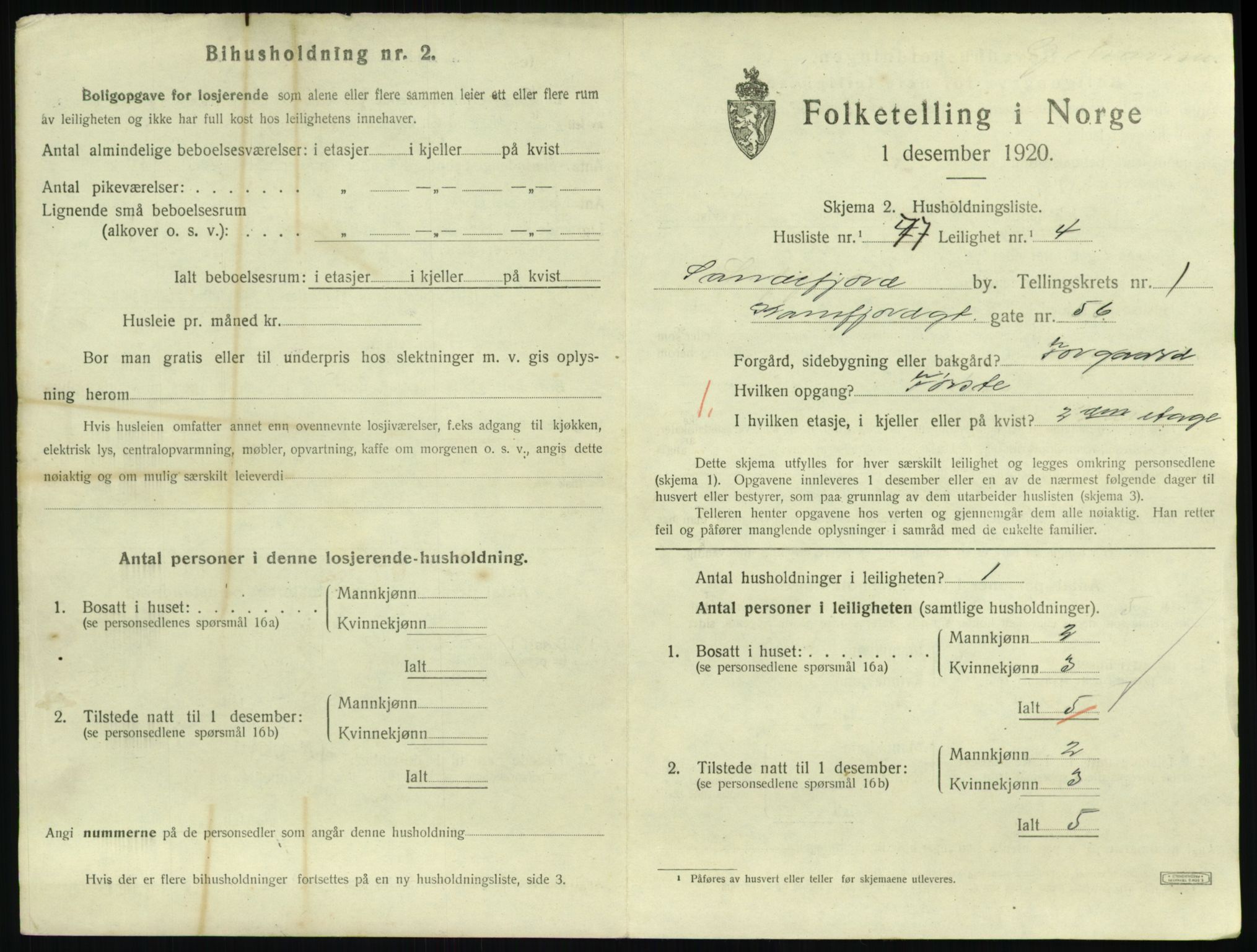 SAKO, 1920 census for Sandefjord, 1920, p. 1584