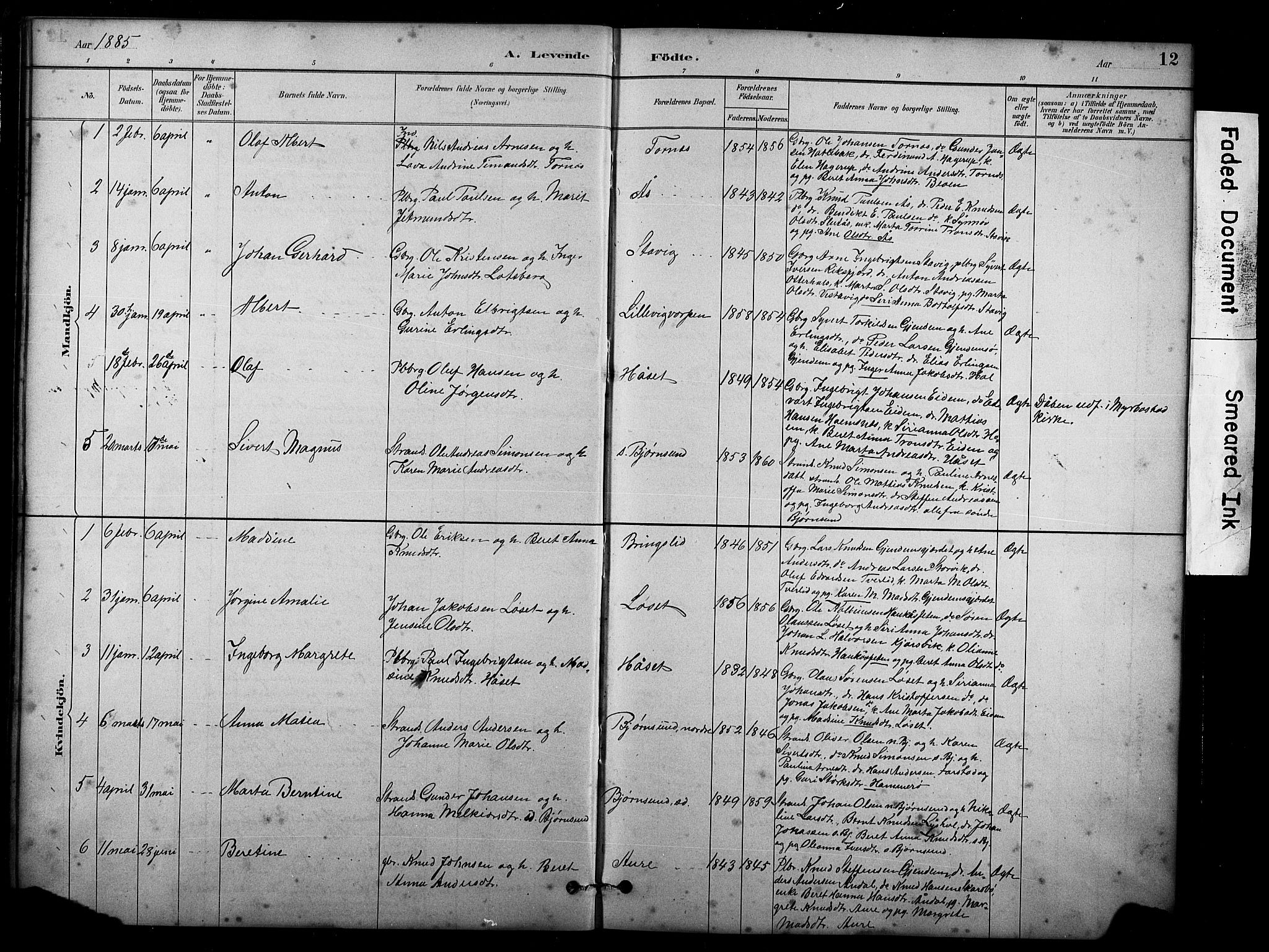 Ministerialprotokoller, klokkerbøker og fødselsregistre - Møre og Romsdal, SAT/A-1454/565/L0755: Parish register (copy) no. 565C04, 1883-1903, p. 12