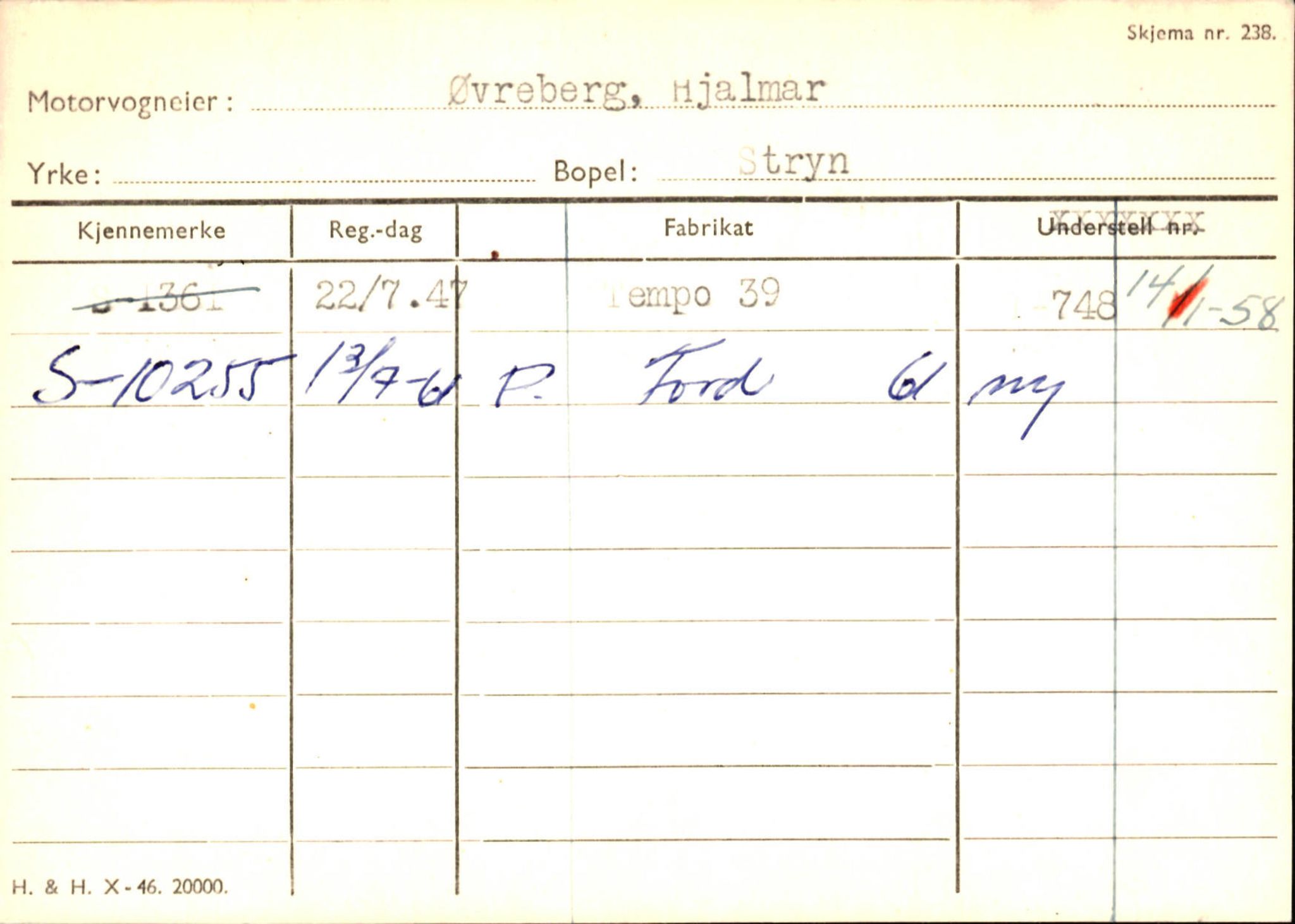 Statens vegvesen, Sogn og Fjordane vegkontor, AV/SAB-A-5301/4/F/L0131: Eigarregister Høyanger P-Å. Stryn S-Å, 1945-1975, p. 2483