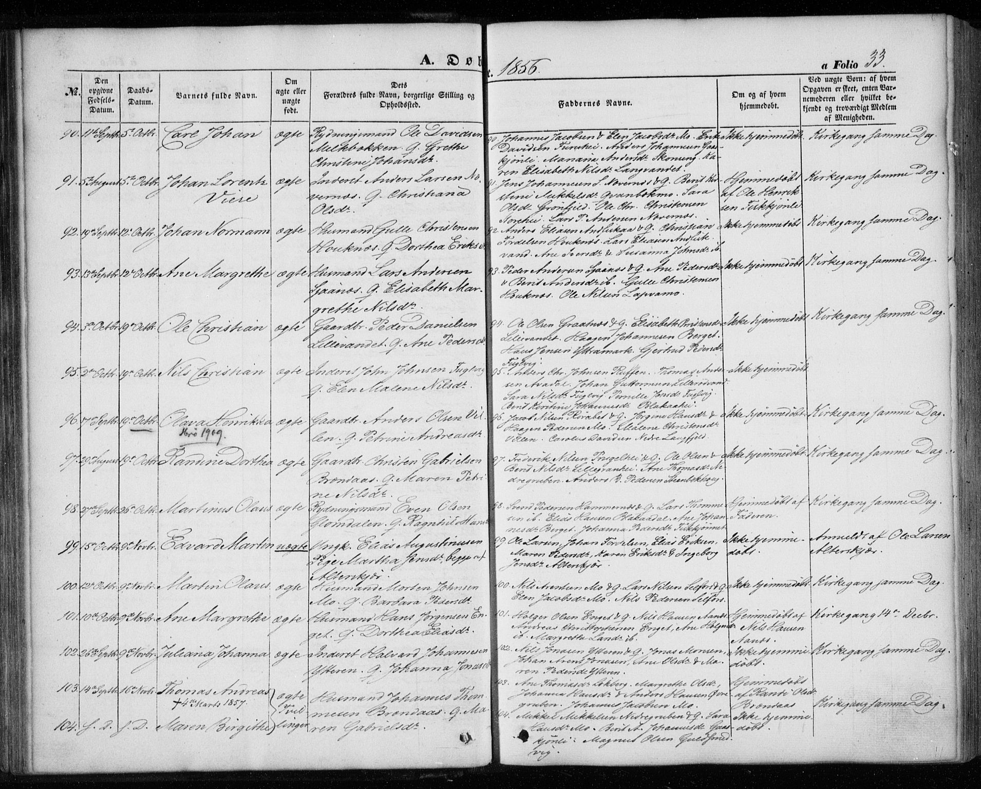 Ministerialprotokoller, klokkerbøker og fødselsregistre - Nordland, AV/SAT-A-1459/827/L0392: Parish register (official) no. 827A04, 1853-1866, p. 33