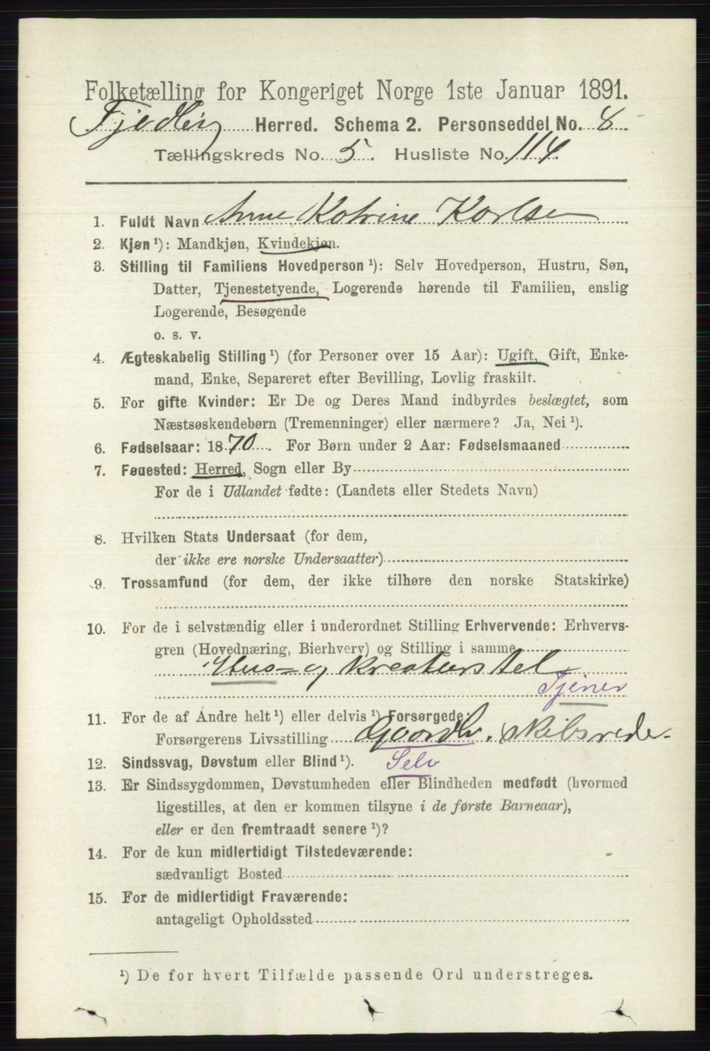 RA, 1891 census for 0725 Tjølling, 1891, p. 2675