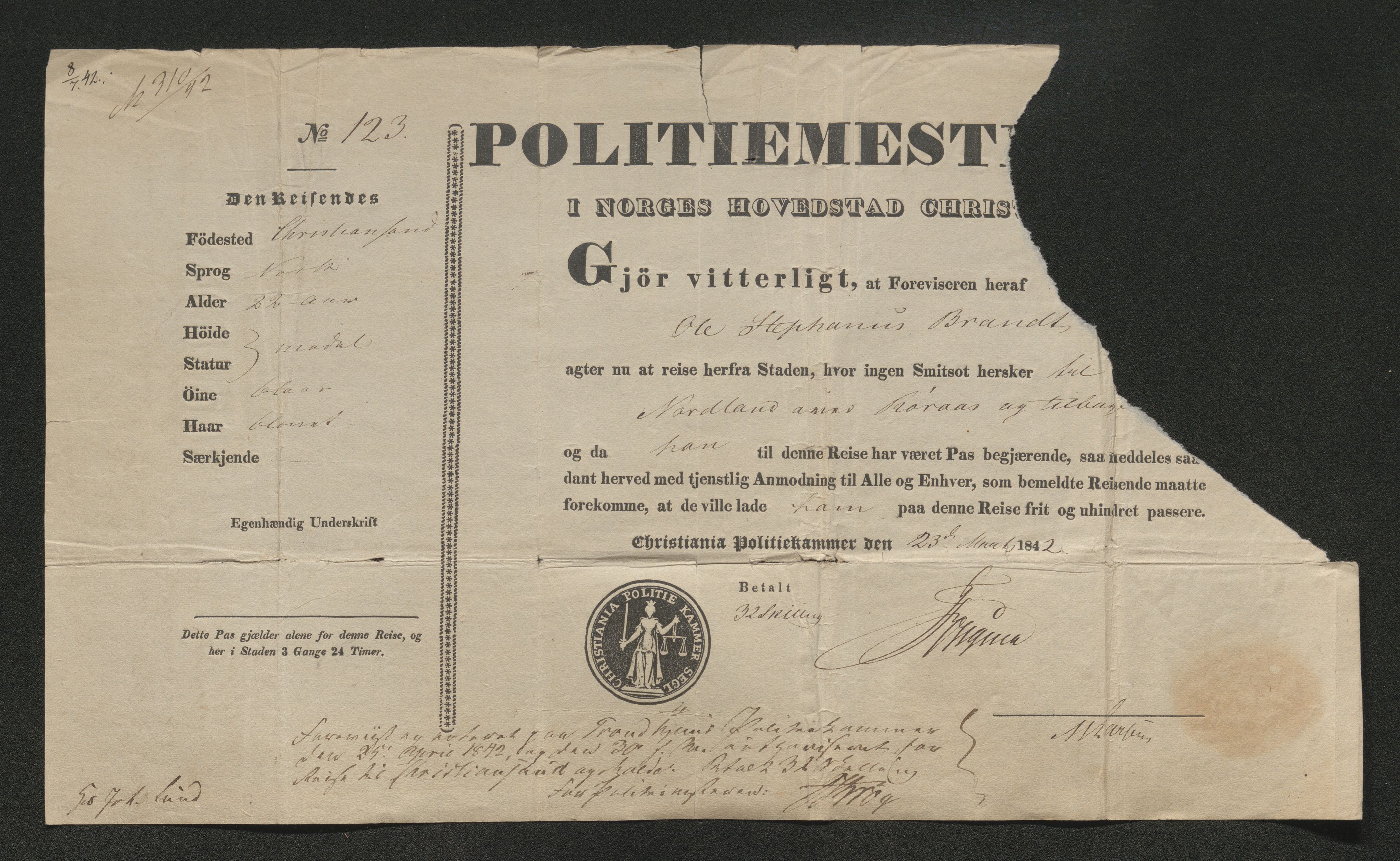 Drammen politikammer, AV/SAKO-A-623/I/Ia/Iab/L0006: Innleverte pass, 1841-1842, p. 507