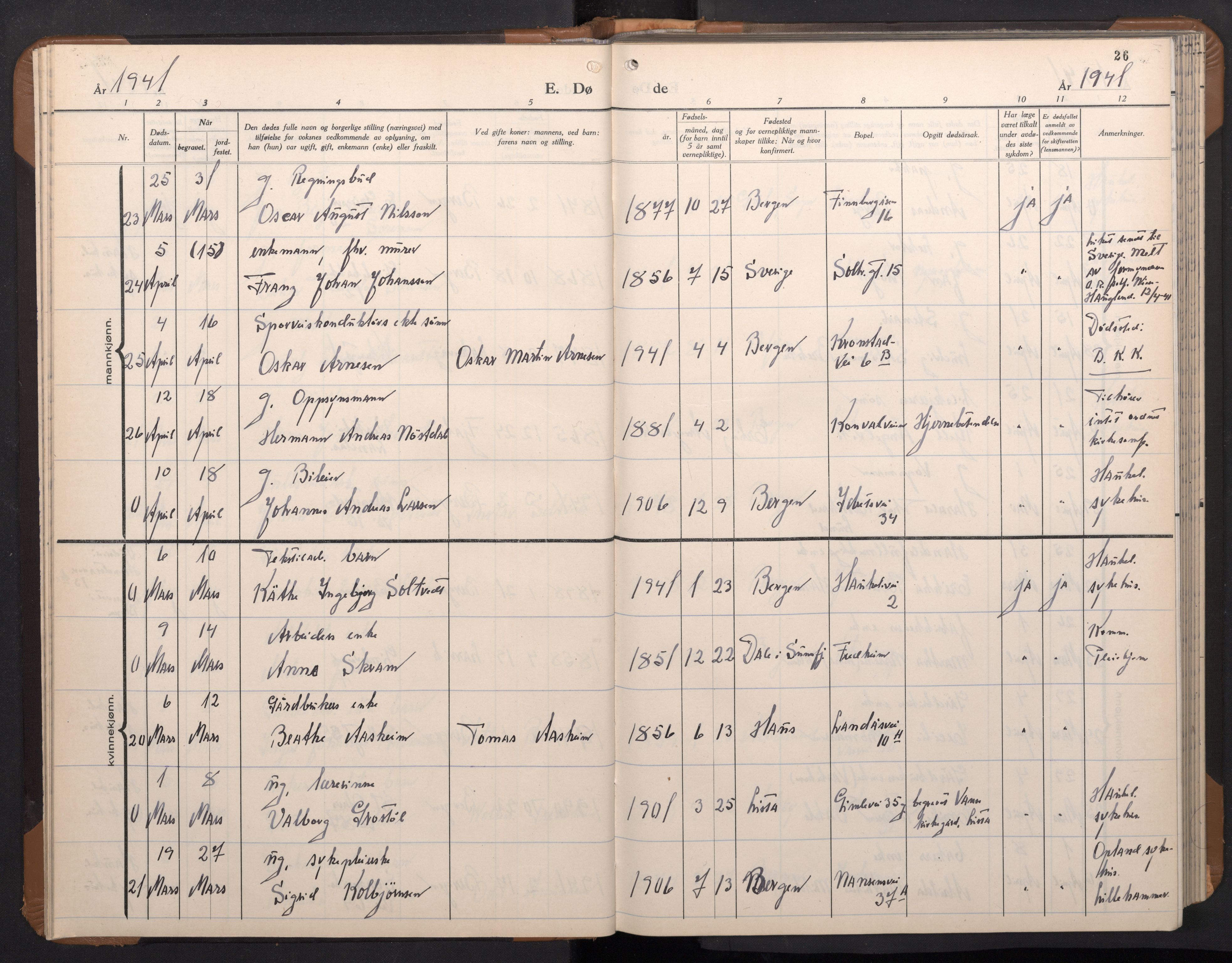 Årstad Sokneprestembete, AV/SAB-A-79301/H/Hab/L0026: Parish register (copy) no. D 3, 1940-1950, p. 25b-26a