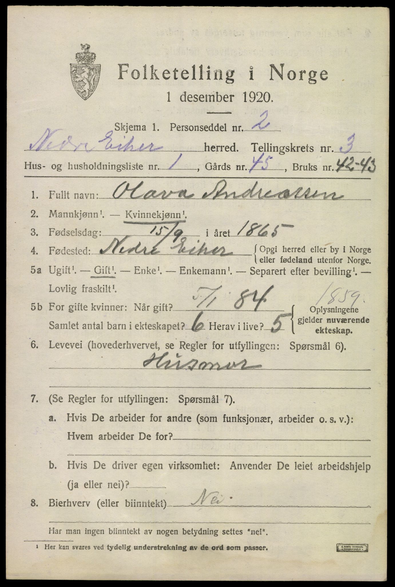 SAKO, 1920 census for Nedre Eiker, 1920, p. 4287