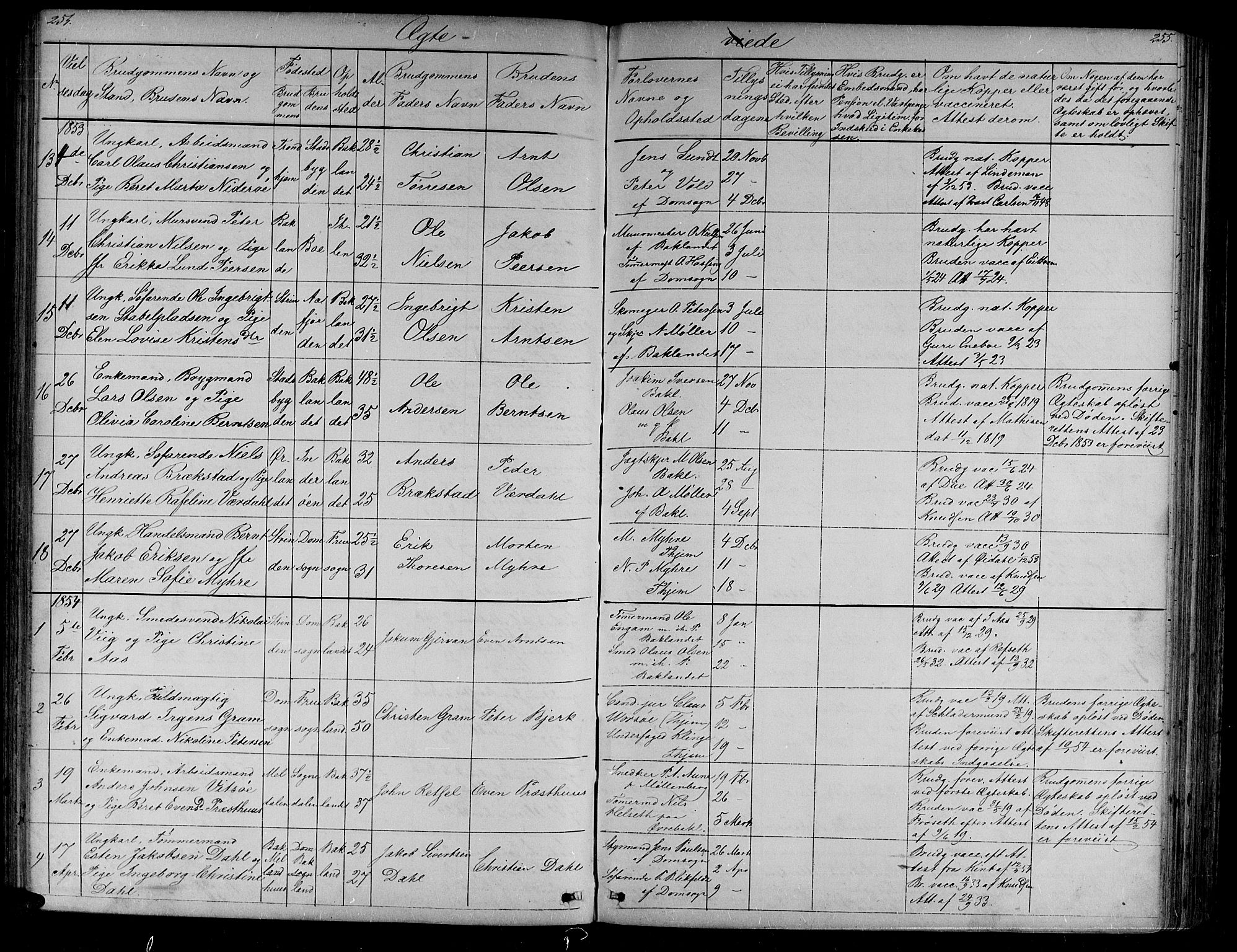 Ministerialprotokoller, klokkerbøker og fødselsregistre - Sør-Trøndelag, SAT/A-1456/604/L0219: Parish register (copy) no. 604C02, 1851-1869, p. 254-255