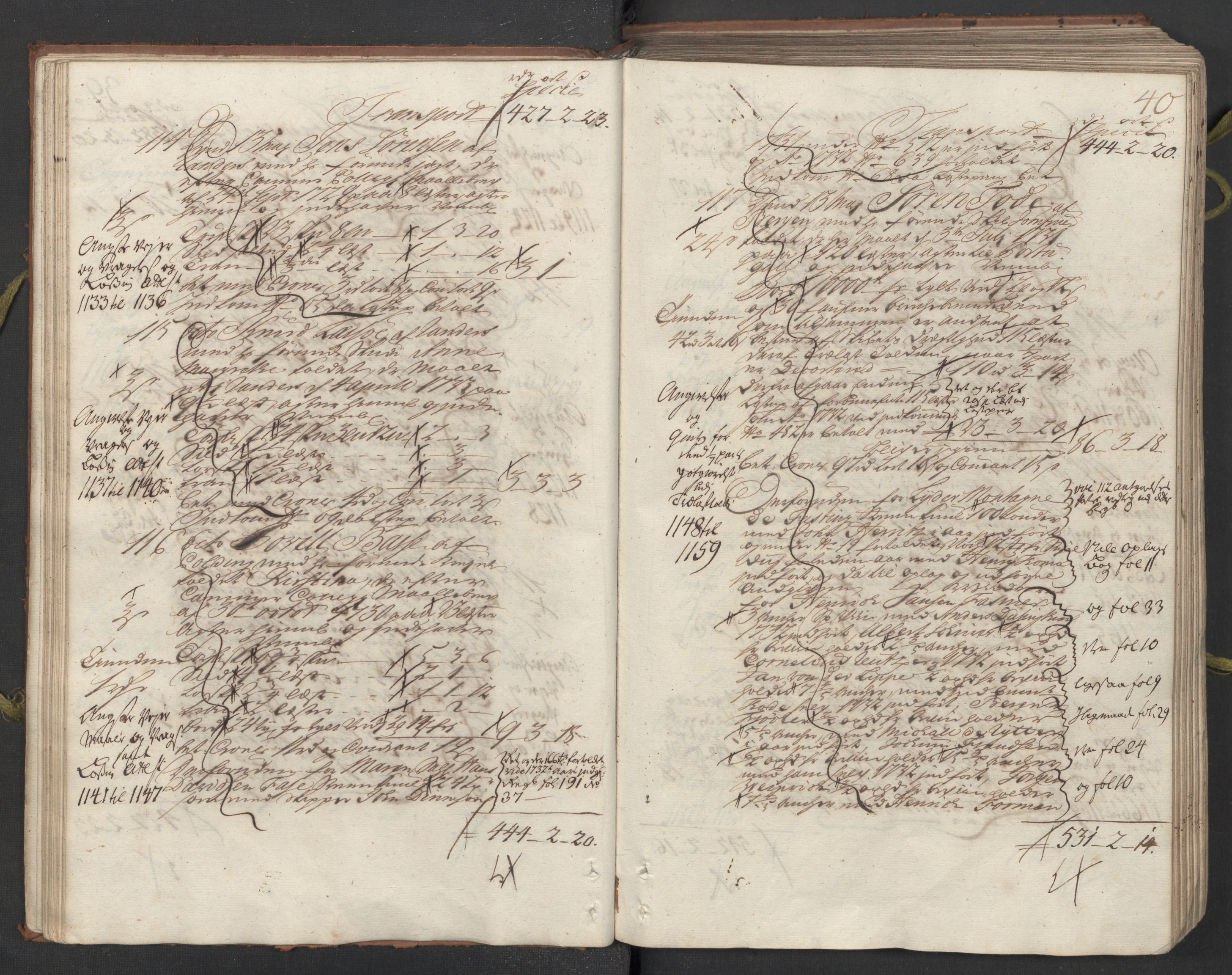 Generaltollkammeret, tollregnskaper, AV/RA-EA-5490/R26/L0024/0001: Tollregnskaper Bergen A / Utgående hovedtollbok, 1733, p. 39b-40a