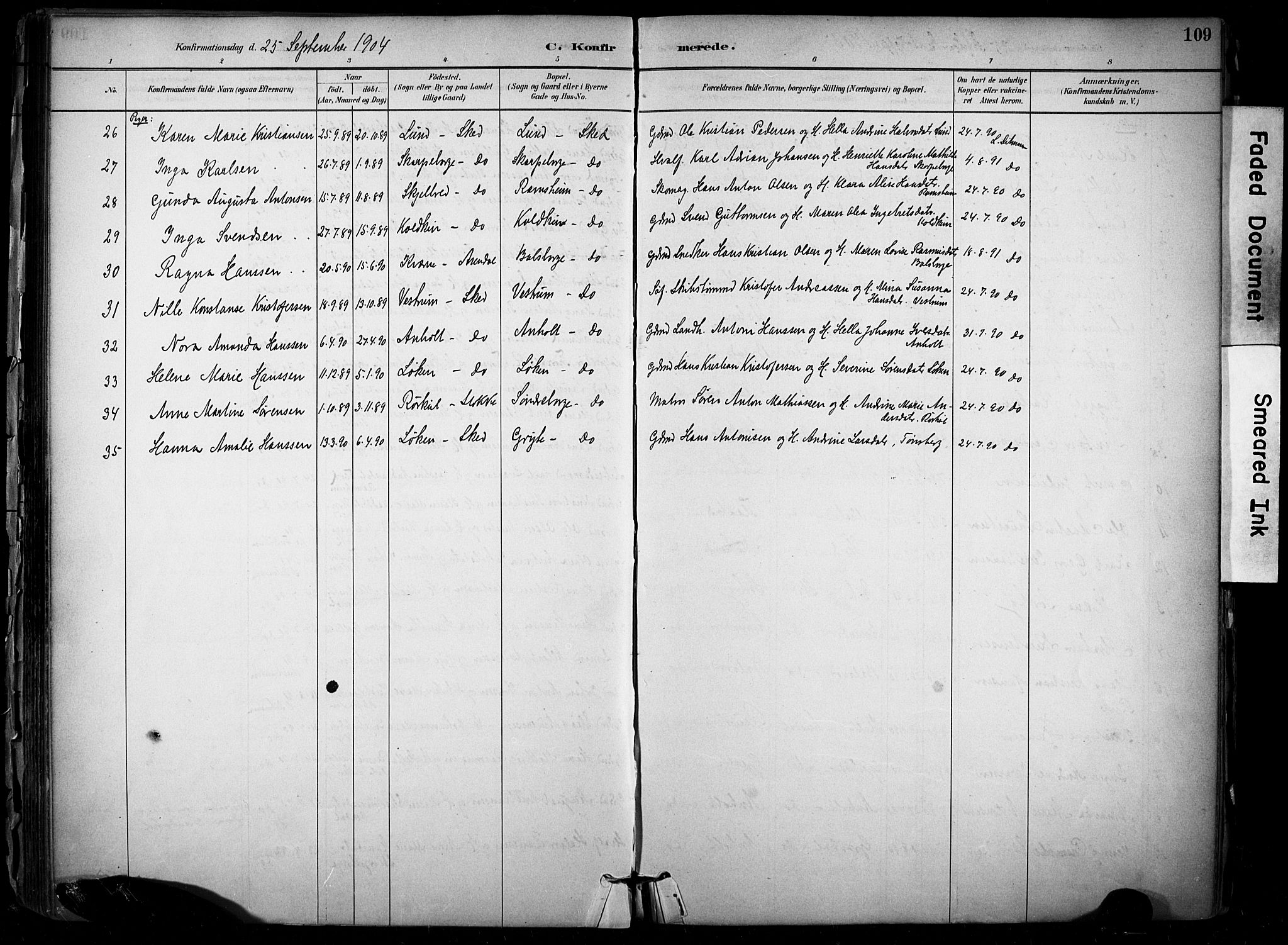 Stokke kirkebøker, AV/SAKO-A-320/F/Fb/L0001: Parish register (official) no. II 1, 1884-1910, p. 109