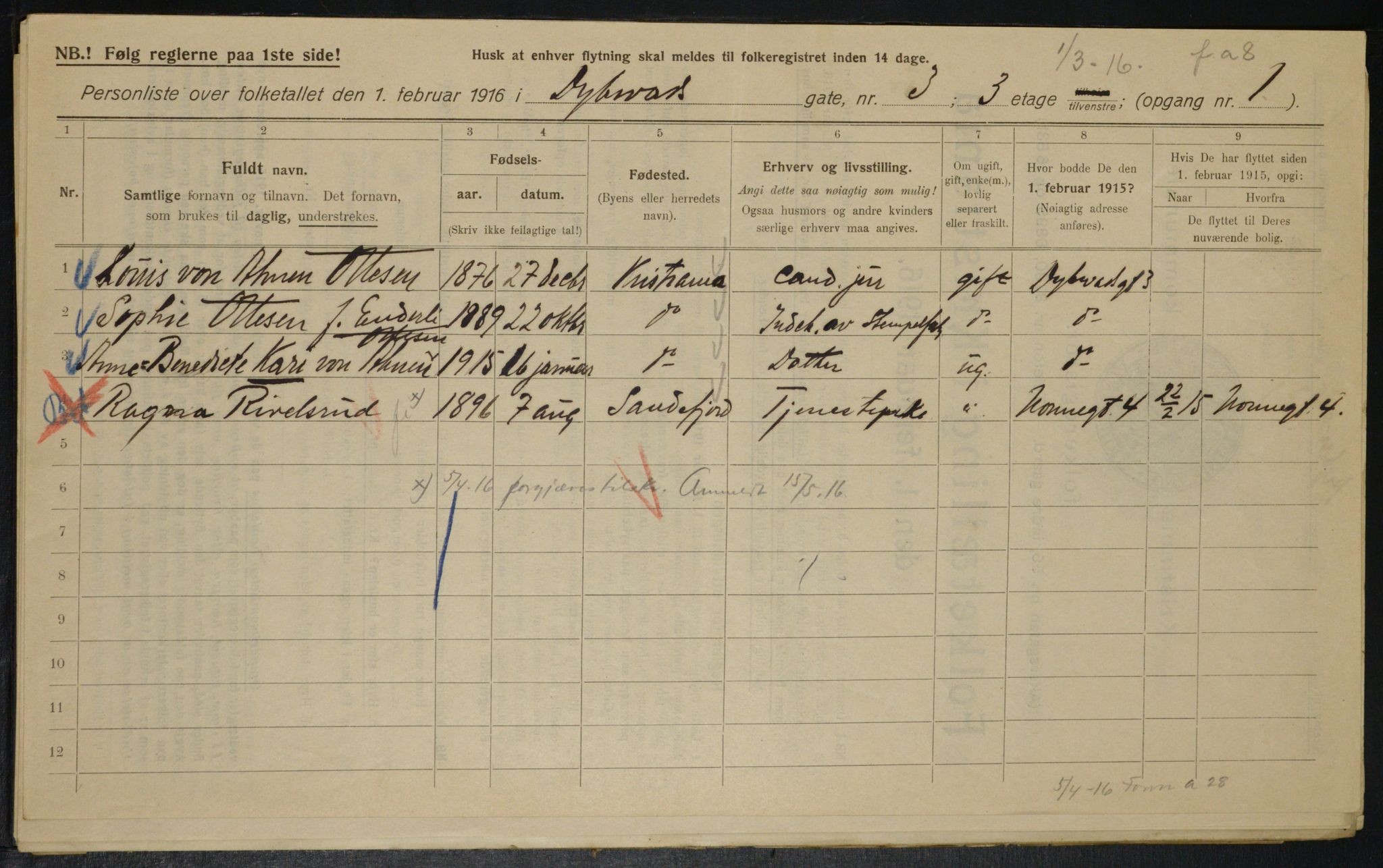 OBA, Municipal Census 1916 for Kristiania, 1916, p. 17567